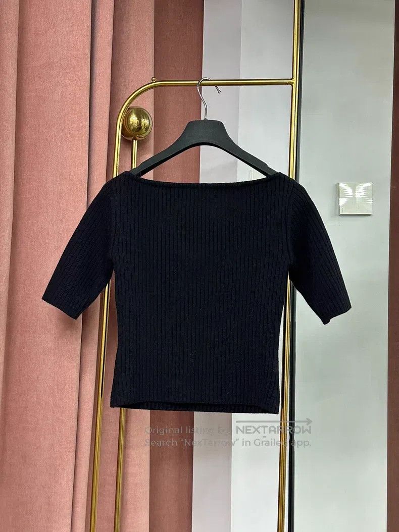 The Row The Row Black Ribbed Wool Short-Sleeve Top Size S / US 4 / IT 40 - 4 Thumbnail