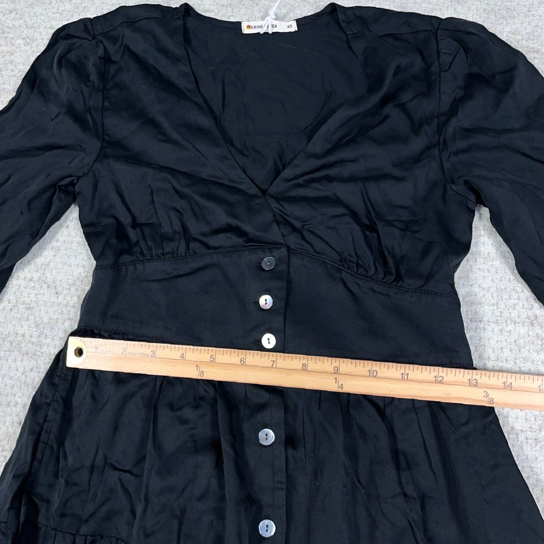 Marine Layer Dress Shirt Dress Women XS Black Lyocell Knit 3/4 Sleeve  V-Neck Long