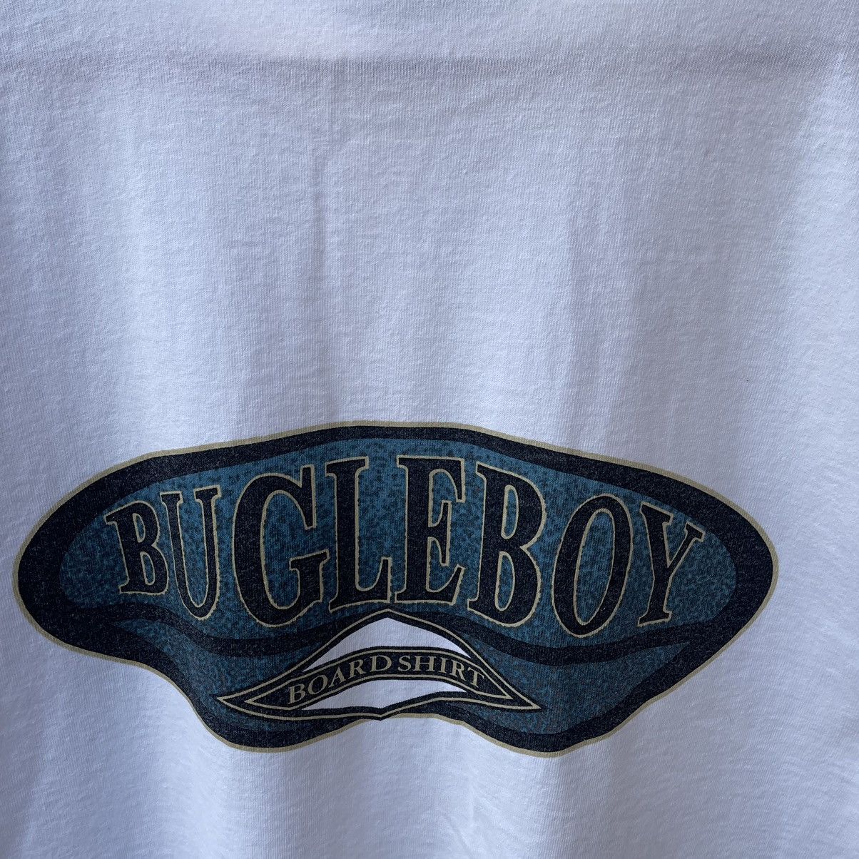 🔥Vintage 90s Bugle Boy Big Logo Board Short Tee, image size:1204x1204