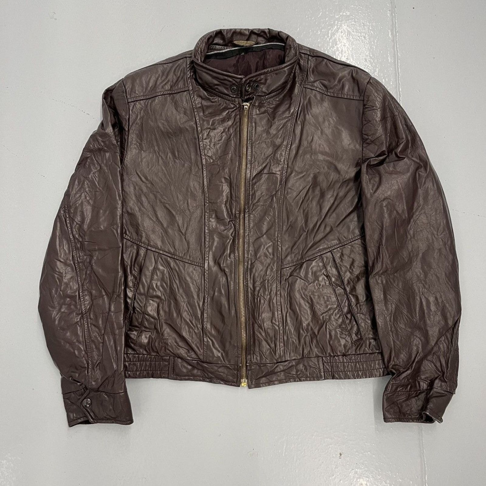 Vintage 70s Maroon Cafe Racer Grunge Leather Jacket