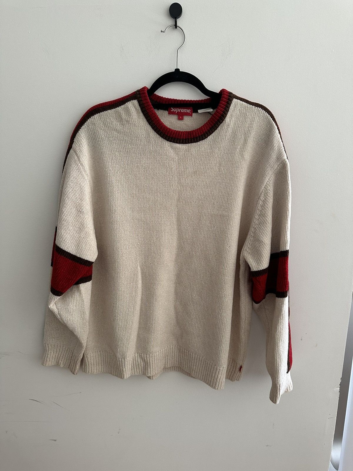 Supreme supreme cream stripe chenille sweater Size US L / EU 52-54 / 3 - 4 Thumbnail