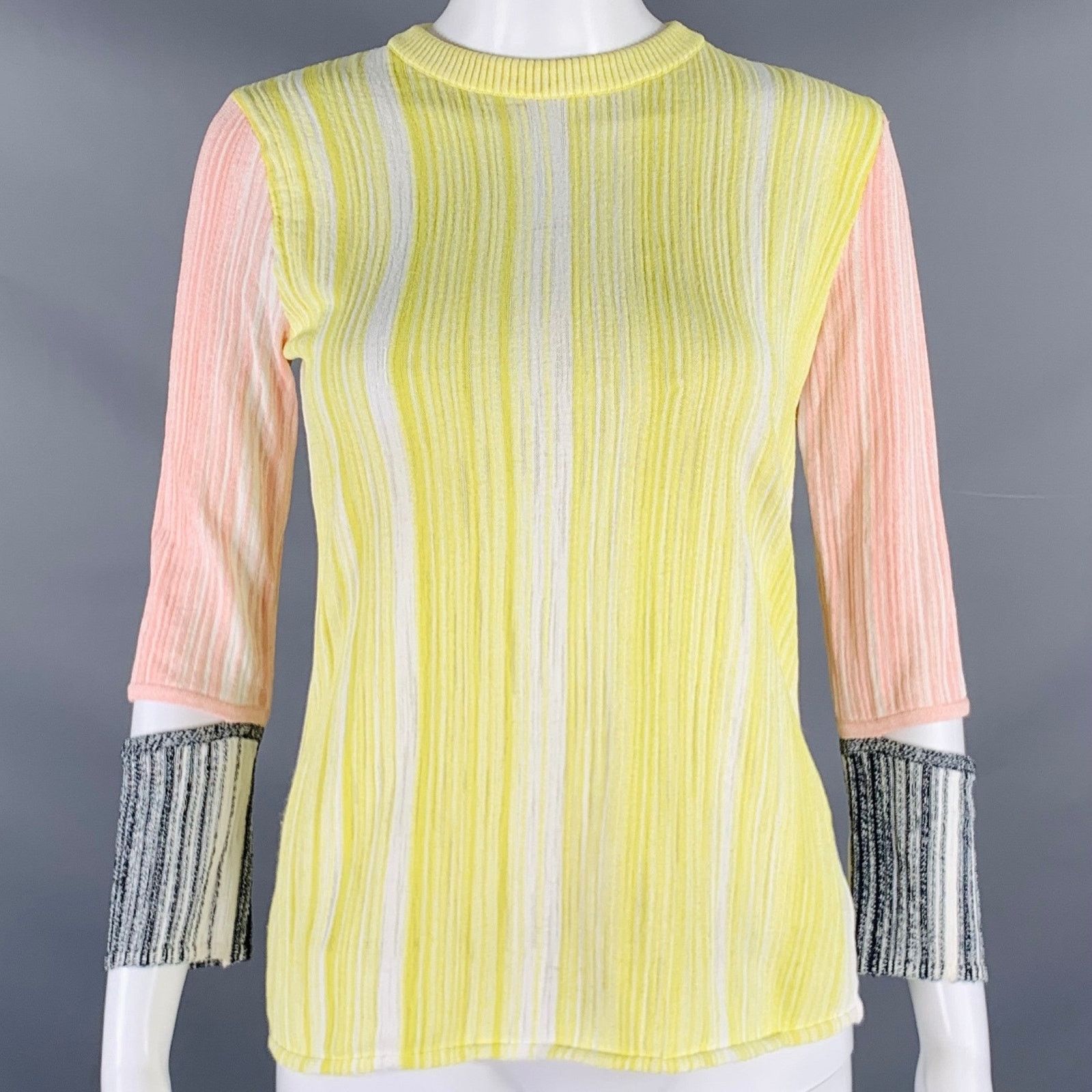 Sportmax SPORTMAX Size M Yellow Pink Rib Knit Crew Neck Casual Top Size M / US 6-8 / IT 42-44 - 1 Thumbnail