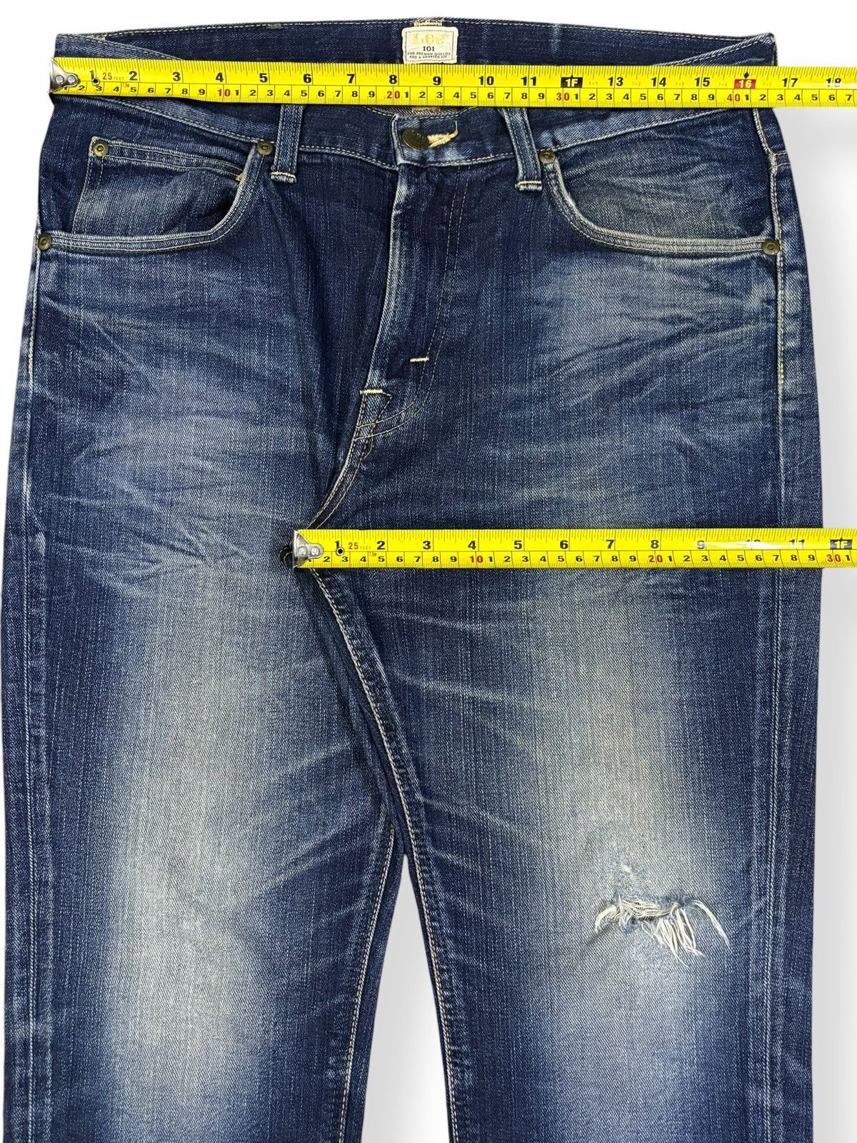 Lee × Number (N)ine Vintage Lee 1O1 Whiskers Wash Slim Straight Distressed Jeans Size US 32 / EU 48 - 12 Thumbnail