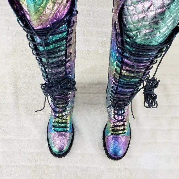 Other Travis Festive Quilted Metallic Rainbow Corset Lace Over the Size US 7 / IT 37 - 4 Thumbnail