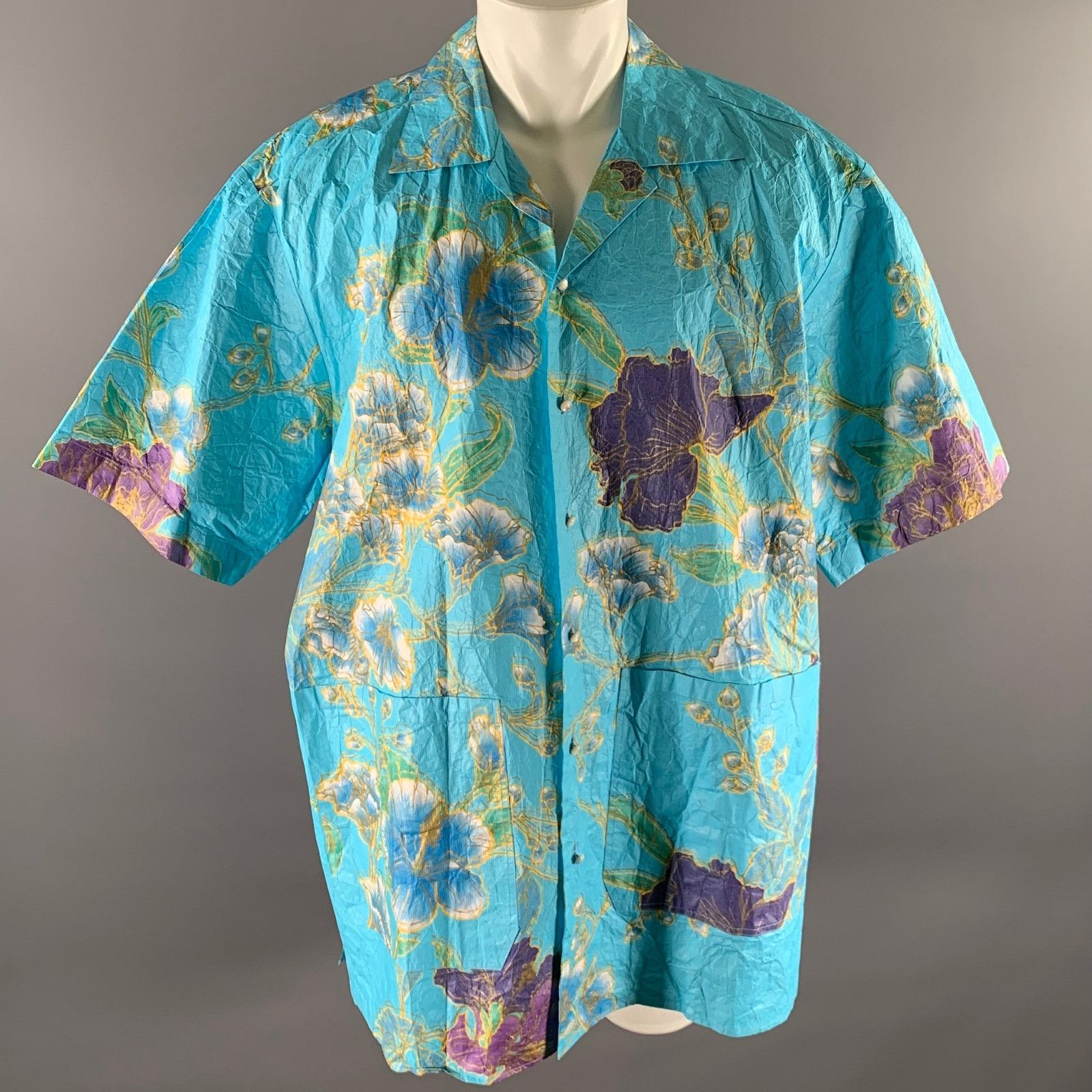 Gucci GUCCI S Blue Floral Oversized Camp Short Sleeve Shirt Size US S / EU 44-46 / 1 - 1 Thumbnail