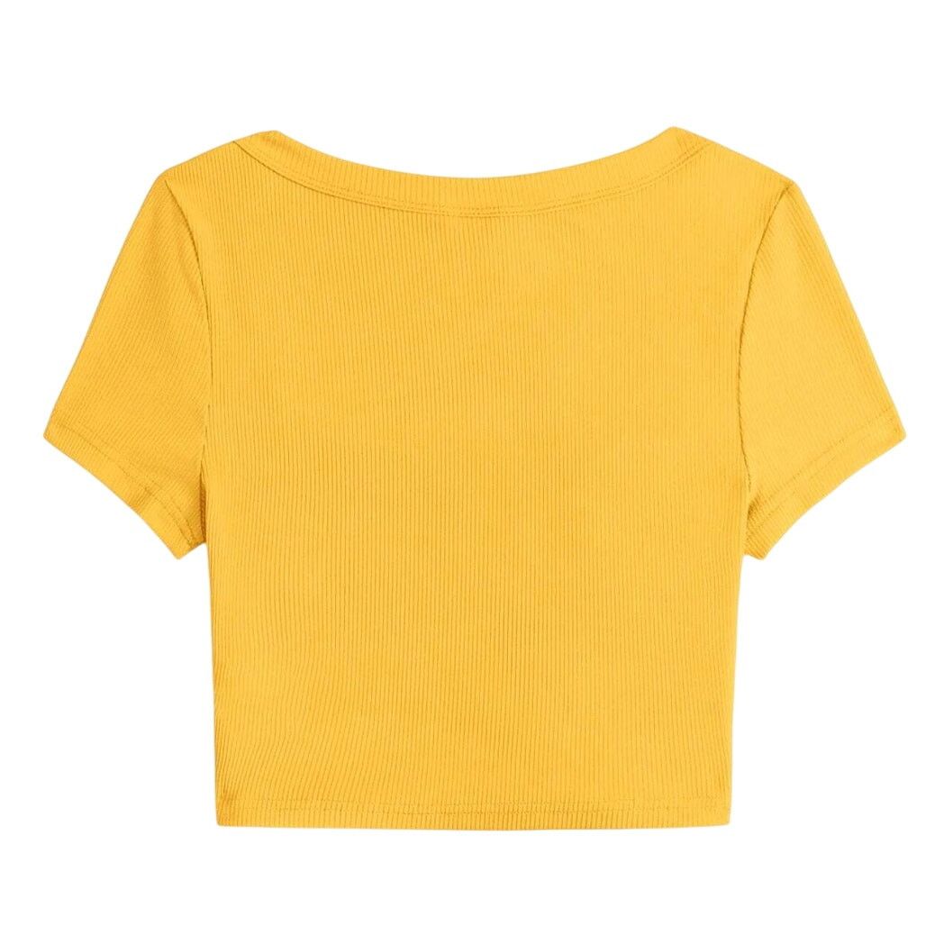 Shein Scoop Neck Ribbed Crop Tee in Yellow, Size S Size S / US 4 / IT 40 - 2 Thumbnail