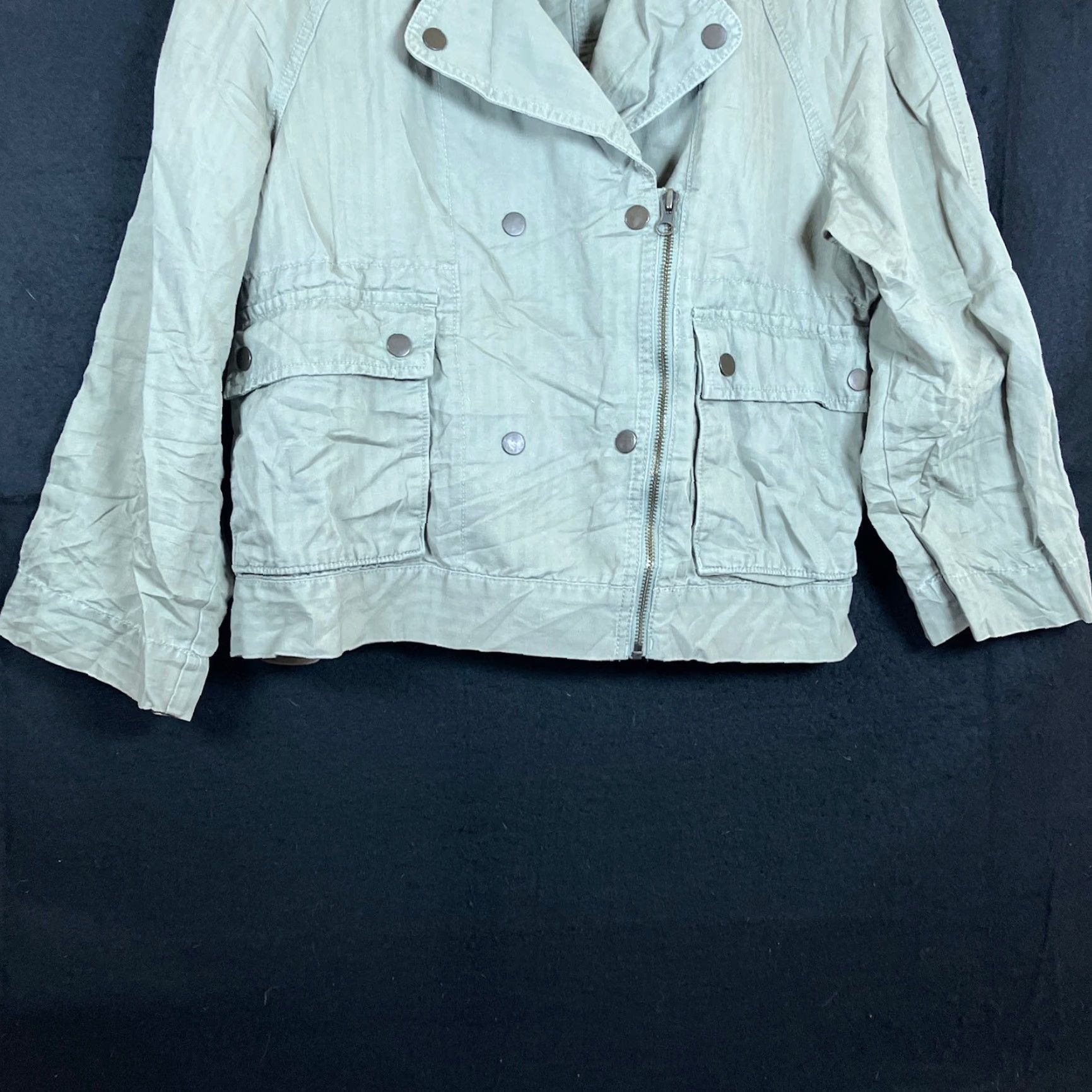 Loft VINTAGE Loft Womens Jacket Green Button Up Blazer Cropped Long Sleeve Linen Blend MP Size M / US 6-8 / IT 42-44 - 3 Thumbnail
