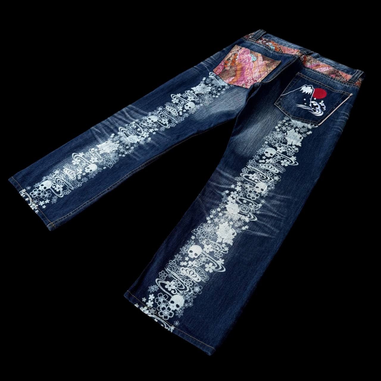Japanese Brand RARE Namitatsu Redline Denim Ankle Cut-"Dokuro" Skull Tattoo Size US 30 / EU 46 - 1 Thumbnail