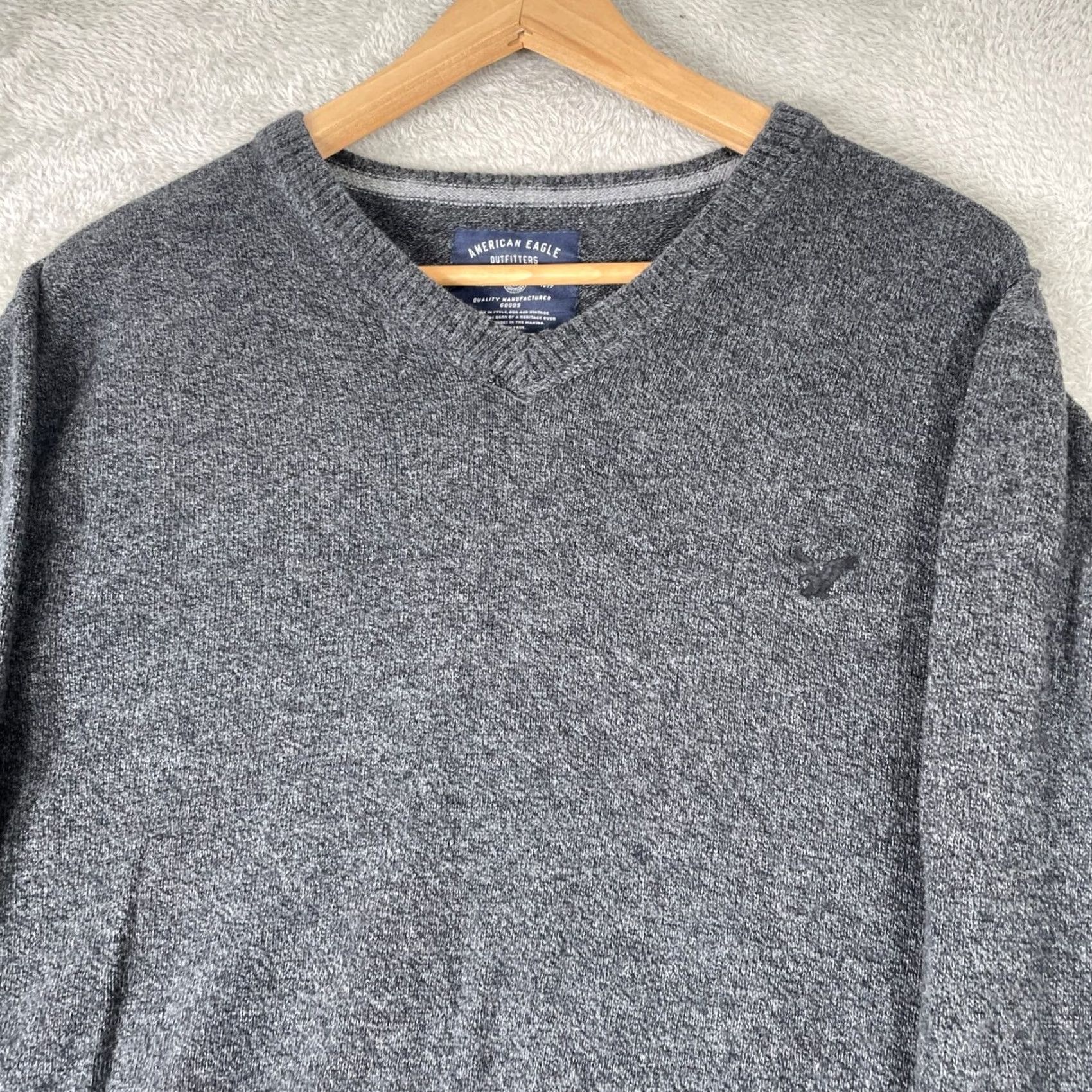 American Eagle Outfitters American Eagle Sweater Mens XLT Gray V Neck Cotton Pullover Solid Basic Size US XL / EU 56 / 4 - 4 Thumbnail