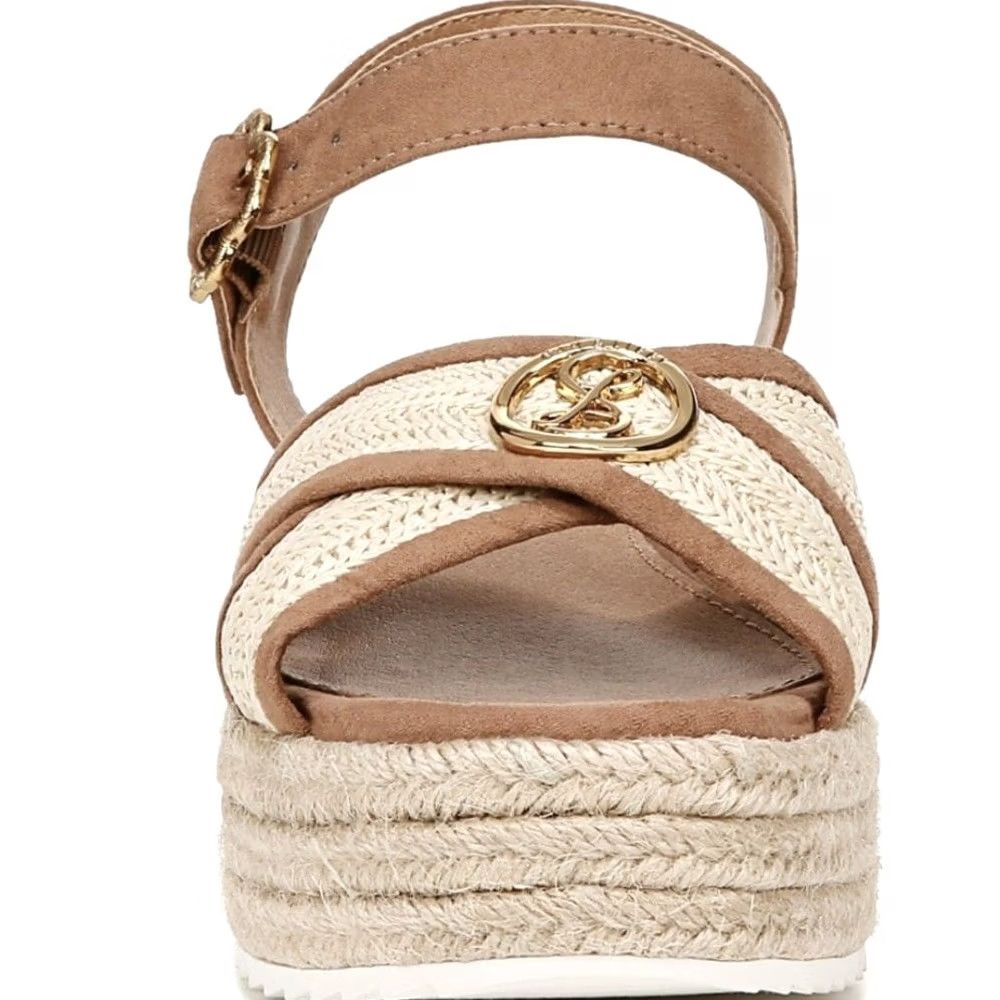 Vintage Sam & Libby Corrinne Women's US 9 Brown Wedge Sandal Gold Open Toe Slip On NEW Size US 9 / IT 39 - 3 Thumbnail