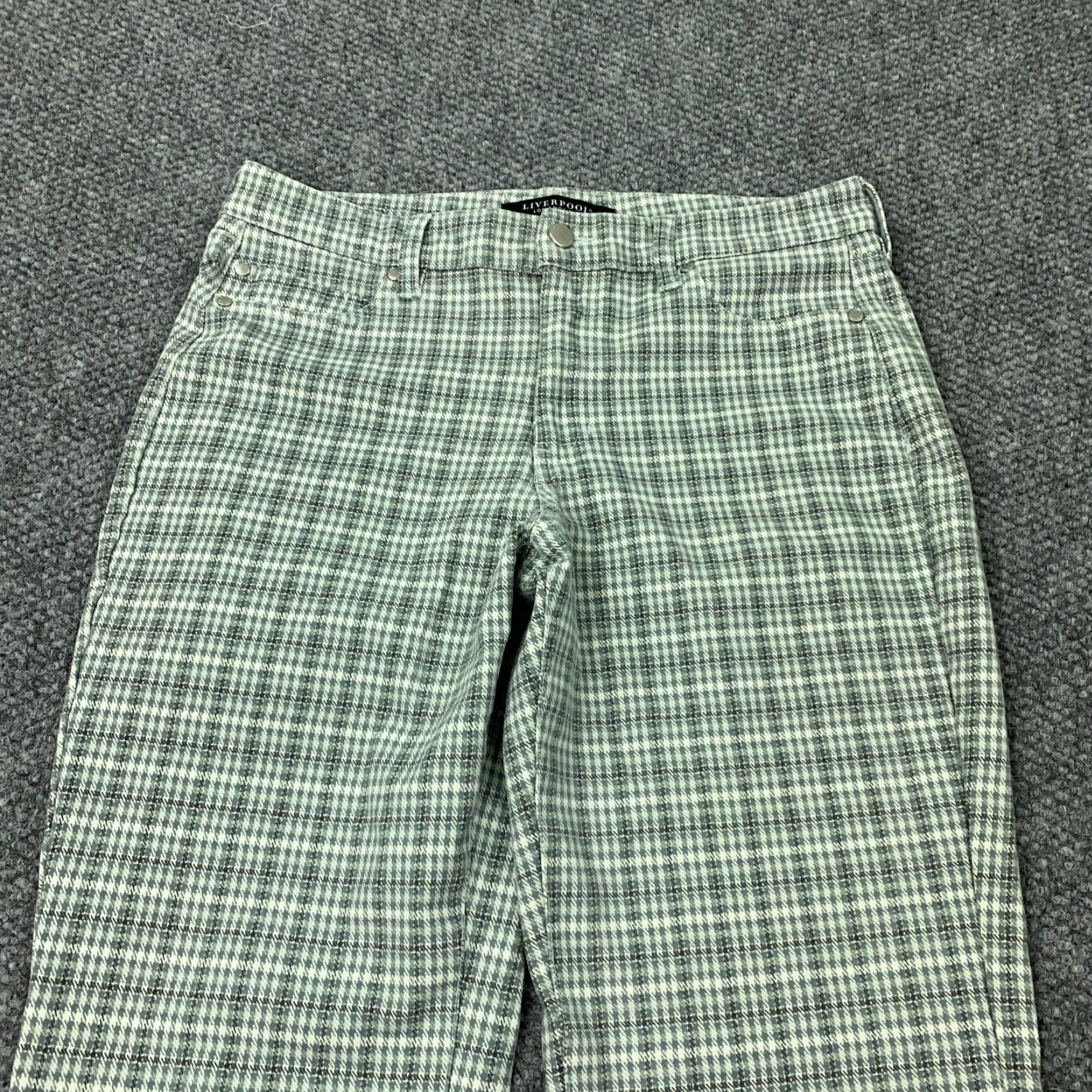 Vintage Liverpool Chino Pants Womens Size 12 Blue Houndstooth Stretch Mid Rise Regular Fit Size 32" / US 10 / IT 46 - 2 Thumbnail