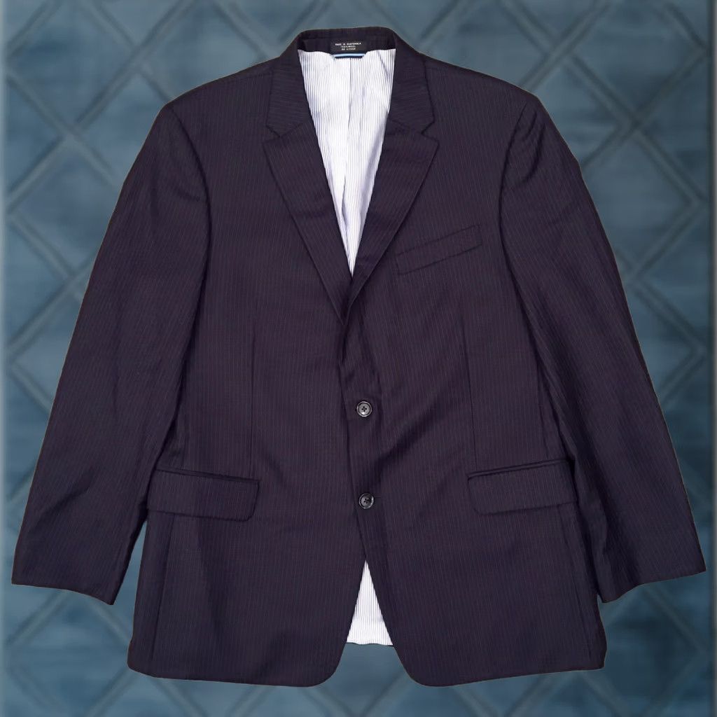 Tommy Hilfiger Tommy Hilfiger Blazer Mens 44 Reg Blue Wool Pinstripe Notch Lapel Striped Two-Button 2 Piece Regular Jacket Coat Size 44R - 1 Thumbnail