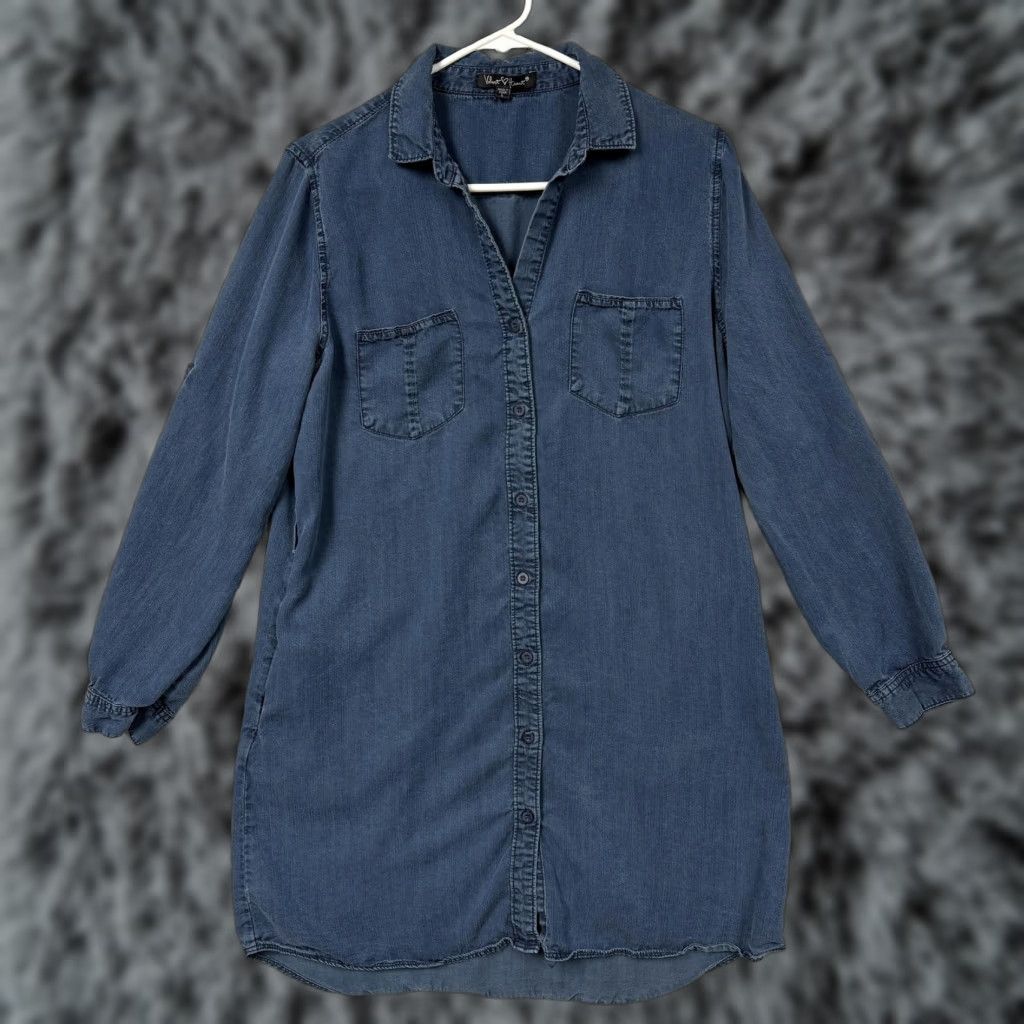 Velvet Velvet Heart Shirt Dress L Blue Chambray Collared Pockets Lightweight 100% Tencel Women Long Sleeve Size L / US 10 / IT 46 - 1 Thumbnail