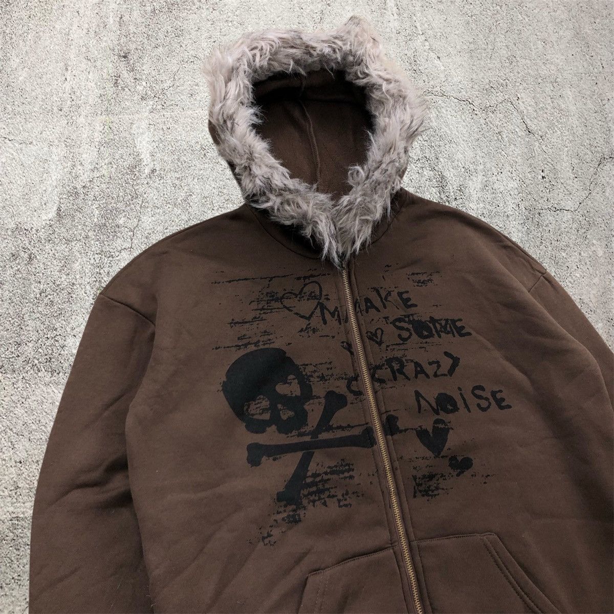 Japanese Brand 2000s Shein Skulls Fur Poem Ziphoodie Dark Brown Y2k Lgb Goa Size US XL / EU 56 / 4 - 3 Thumbnail