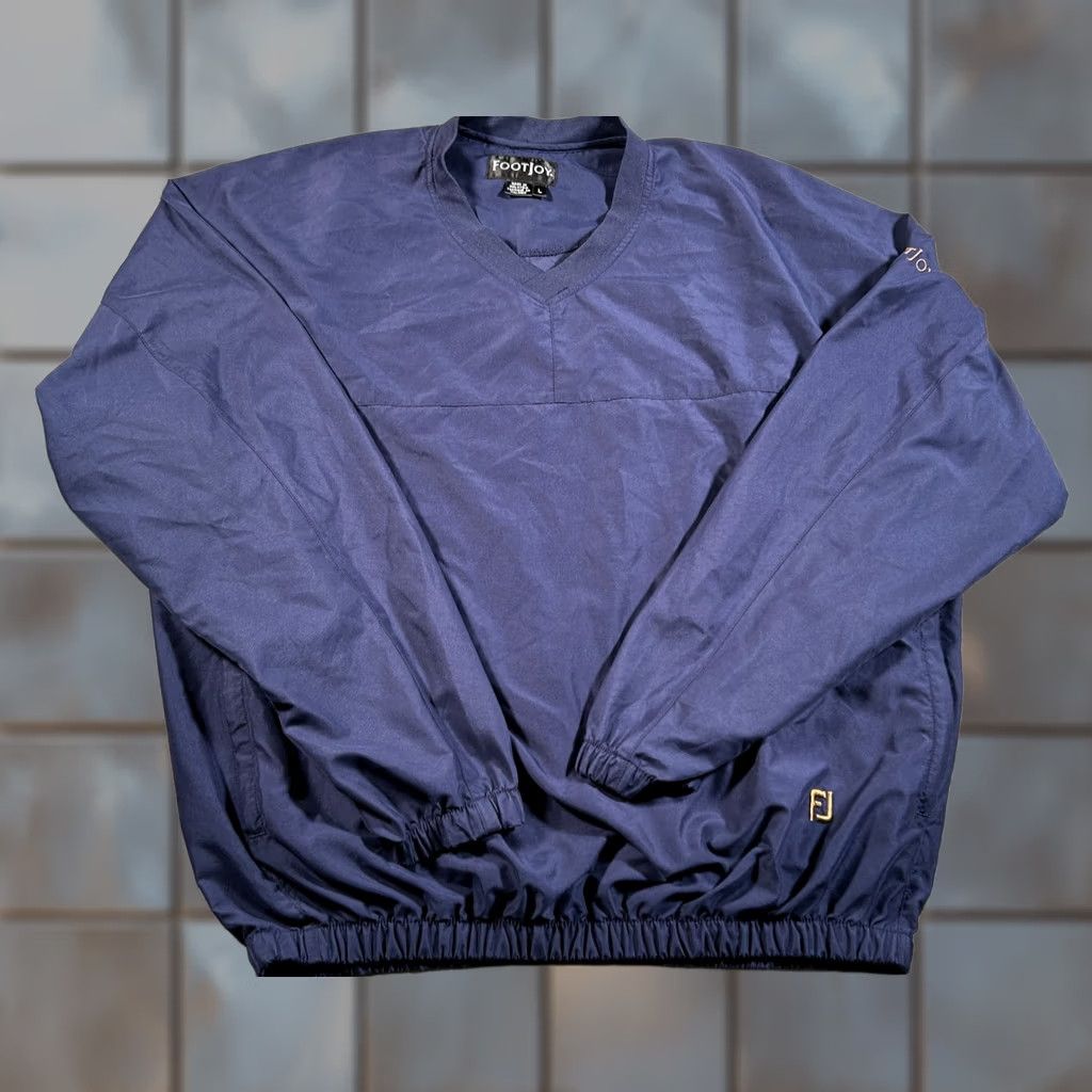 Footjoy FootJoy Jacket Men L Windbreaker Navy Blue V-Neck Pullover Long Sleeve Breathable Logo Solid Casual Winter Spring Fall Walking Size US L / EU 52-54 / 3 - 1 Thumbnail