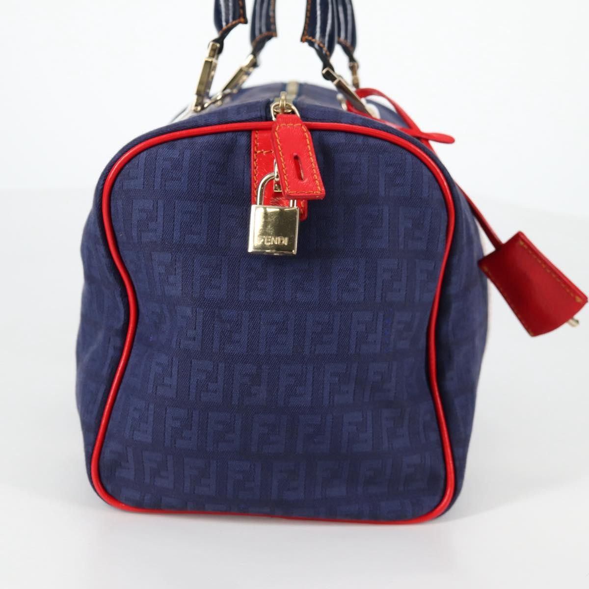 Fendi FENDI Zucchino Canvas Boston Bag Navy Gold Size ONE SIZE - 4 Thumbnail