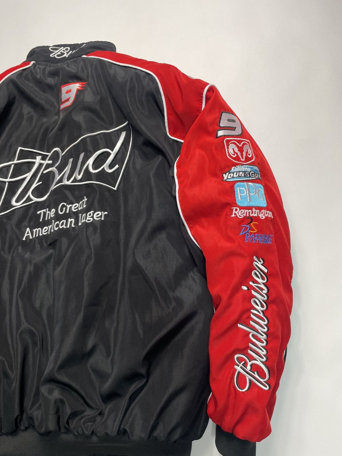 NASCAR VTG Dodge Budweiser NASCAR Bmbr Jkt Siemens Y2K Blokecore Size US XL / EU 56 / 4 - 11 Thumbnail