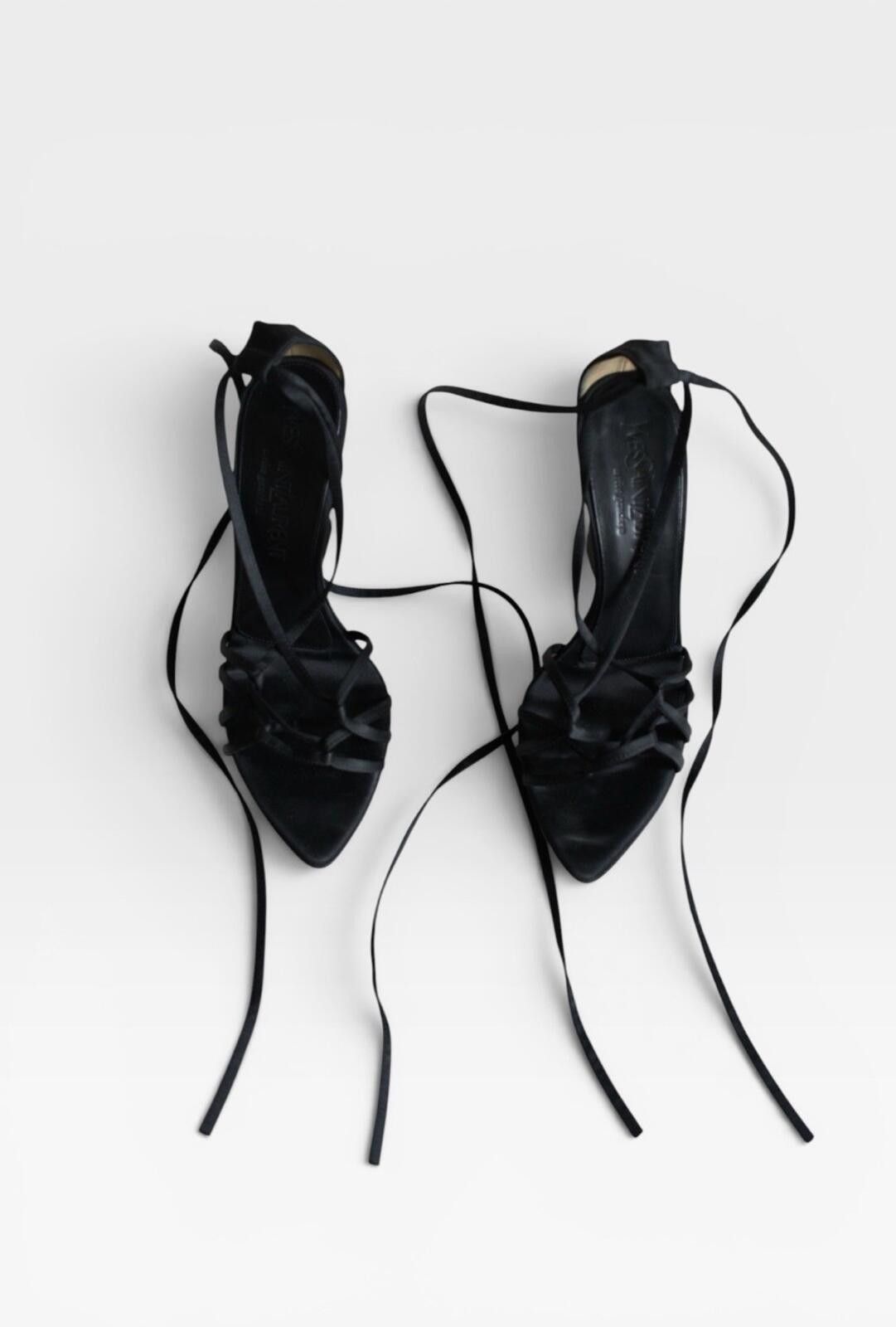 Saint Laurent Paris S/S 2001 Yves Saint Laurent Satin Lace-Up Heels VINTAGE Size US 7 / IT 37 - 5 Thumbnail