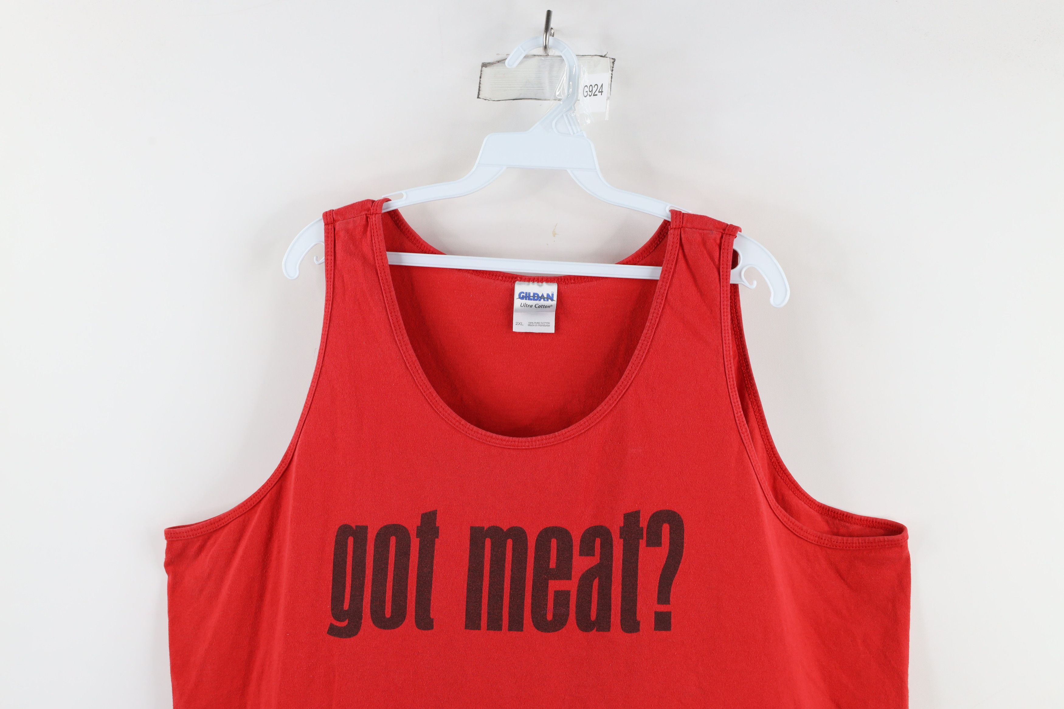 Vintage Vintage 90s Out Got Meat Beef Tank Top T-Shirt Red Cotton Size US XXL / EU 58 / 5 - 2 Thumbnail