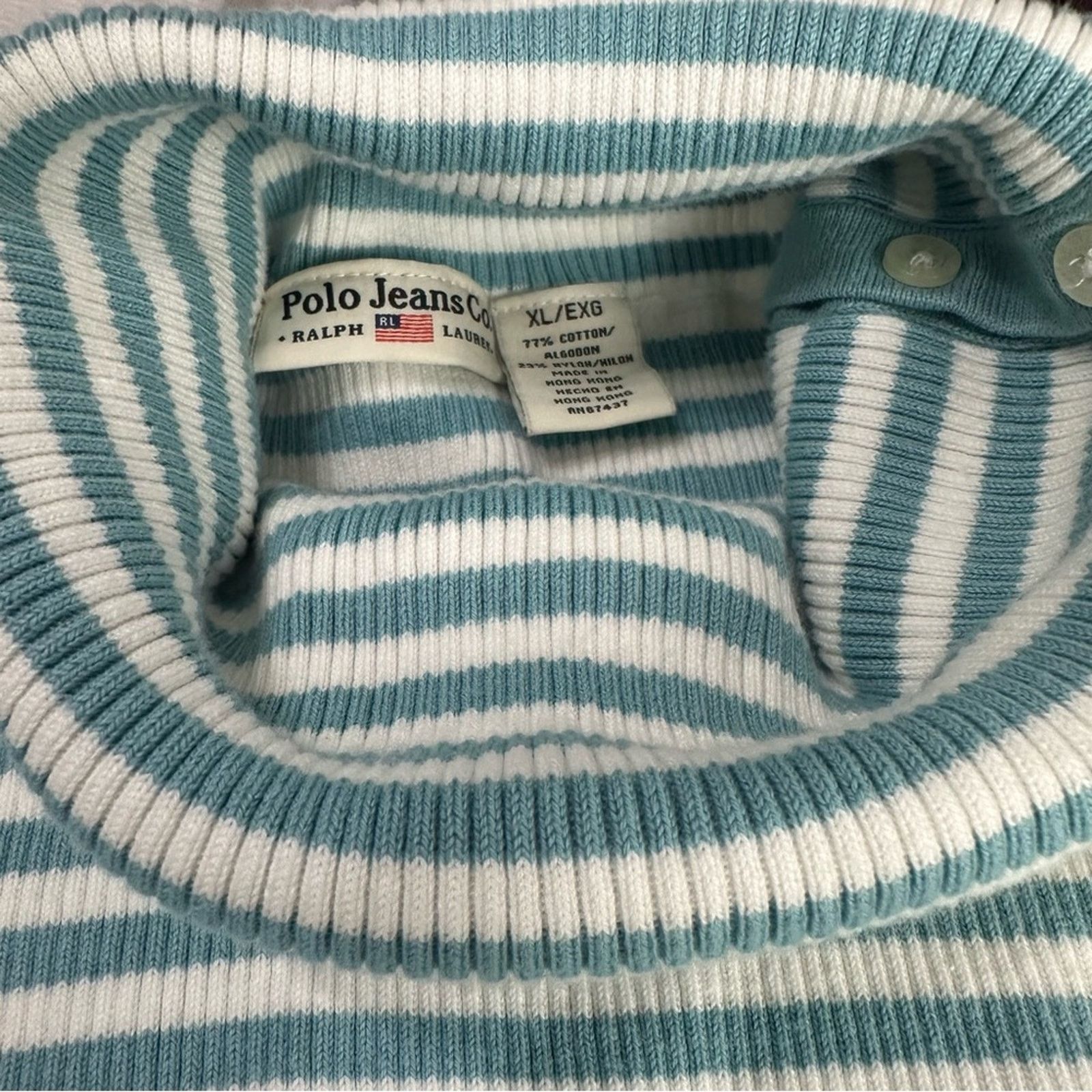 Polo Ralph Lauren Y2k Polo Jeans Ralph Lauren Blue White Striped Turtleneck XL Size XL / US 12-14 / IT 48-50 - 8 Thumbnail