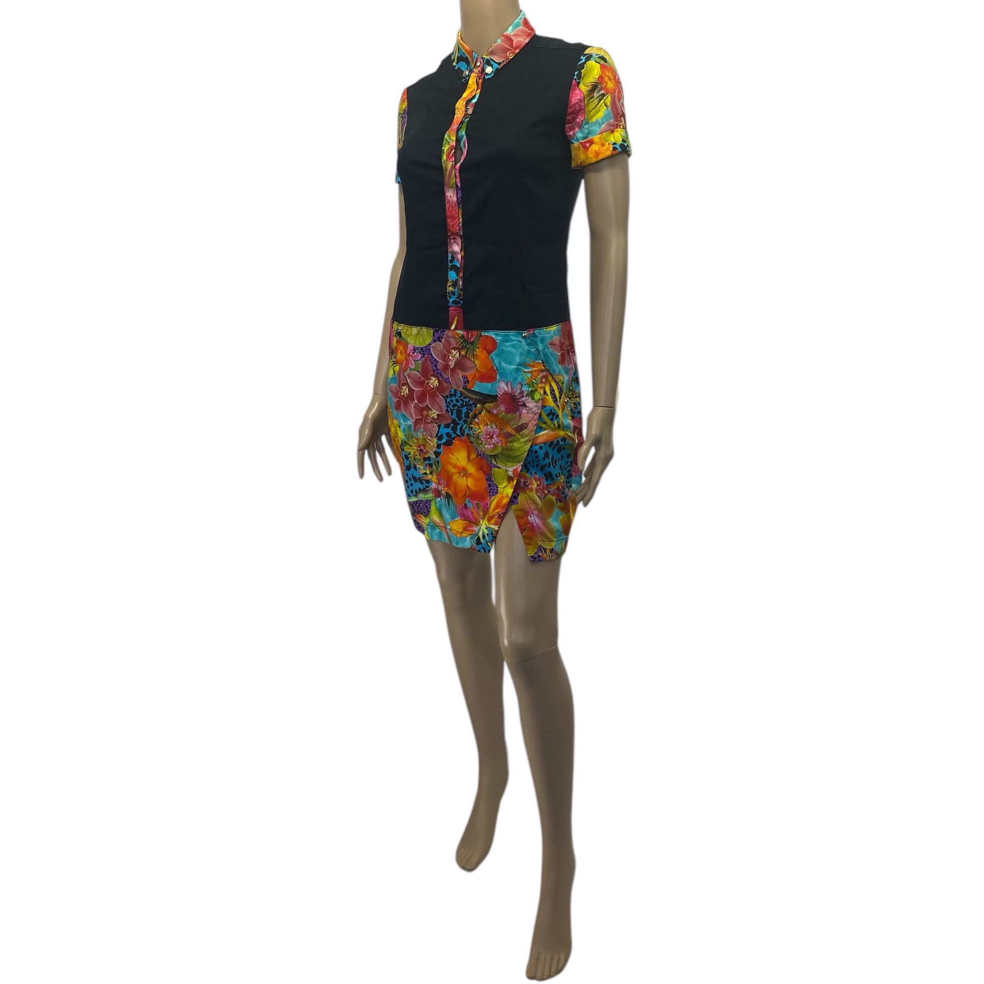 Versace Black Multicolor Floral Printed Buttoned Dress Size XS / US 0-2 / IT 36-38 - 3 Thumbnail
