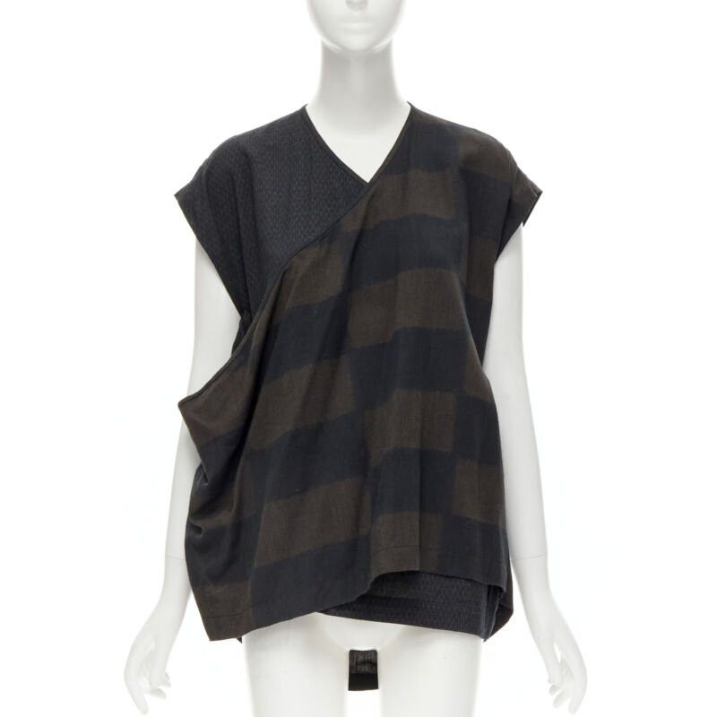 Comme des Garcons COMME DES GARCONS 1980's Vintage green checked wrap front draped vest top S Size S / US 4 / IT 40 - 1 Thumbnail