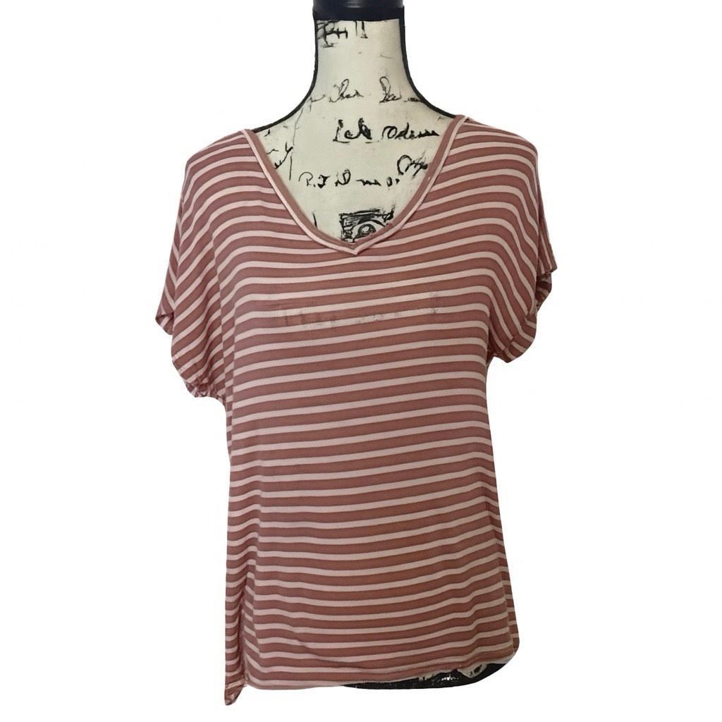 Other ActiveUSA Striped V-Neck T-Shirt | Women’s Size S | Pink & W Size S / US 4 / IT 40 - 1 Thumbnail