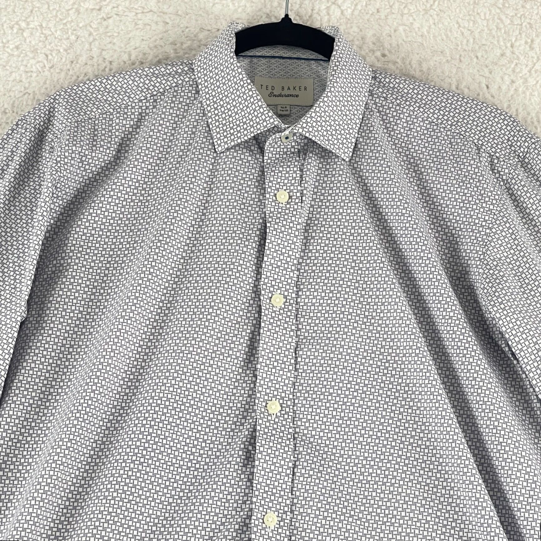 Ted Baker Ted Baker White Geo Print Endurance Button-Up Dress Shirt Men Medium Long Sleeve Size 40R - 3 Thumbnail