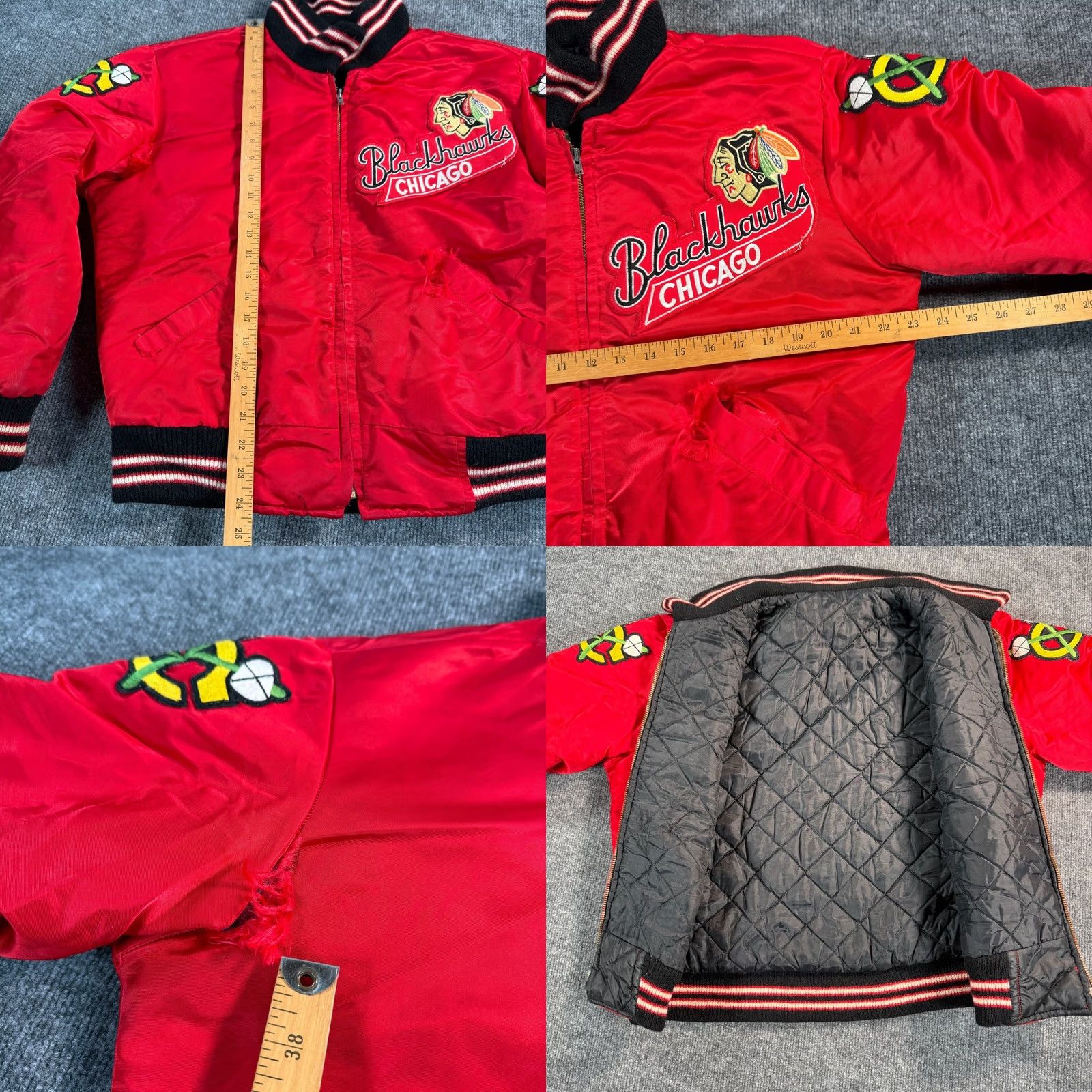 NHL VINTAGE Butwin Chicago Blackhawks Satin Bomber Jacket Men's Large Red NHL Hockey 1950s Size US L / EU 52-54 / 3 - 8 Thumbnail