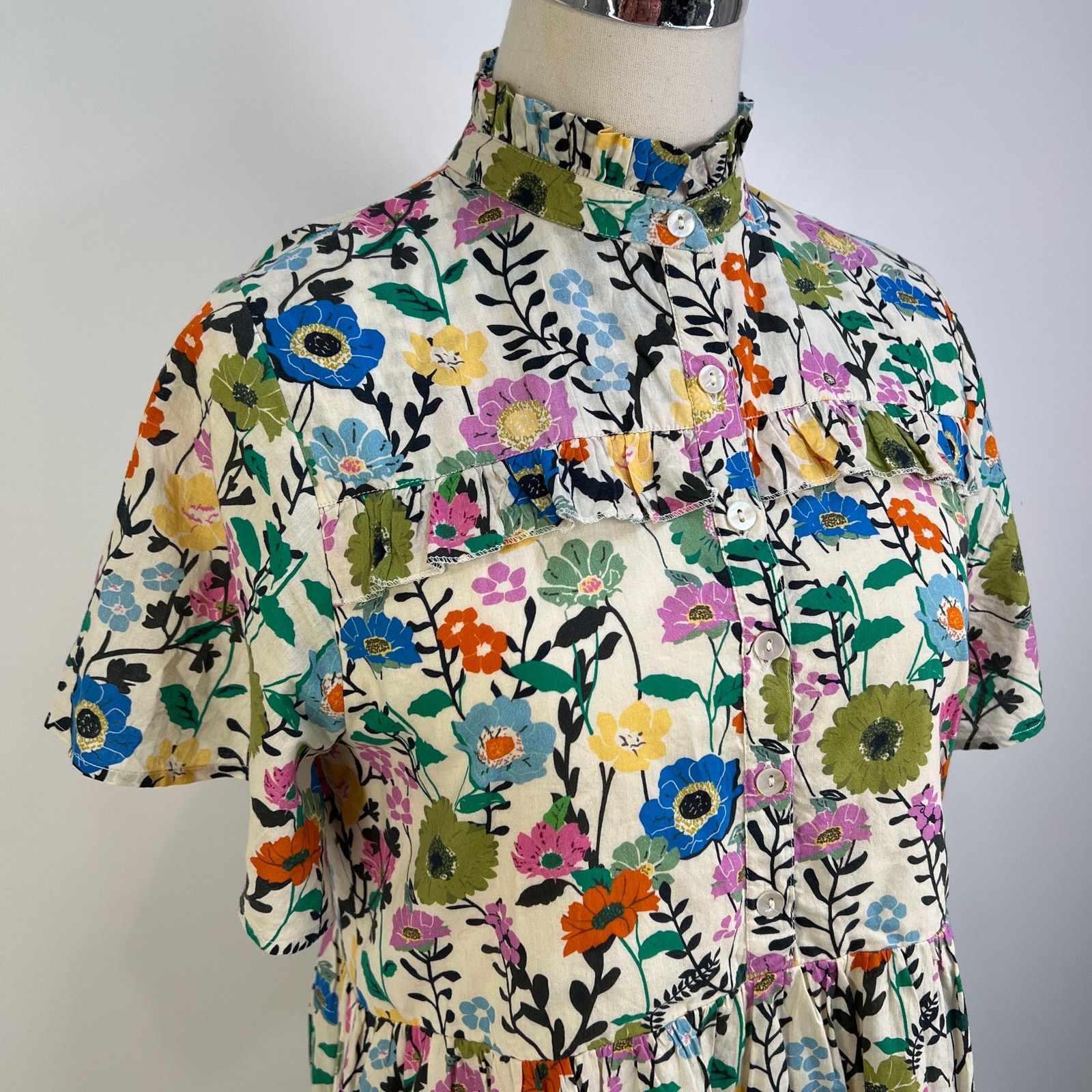Anthropologie Anthropologie Ro's Garden Vibeka Ruffled Mini Shirt Dress Size XS / US 0-2 / IT 36-38 - 2 Thumbnail