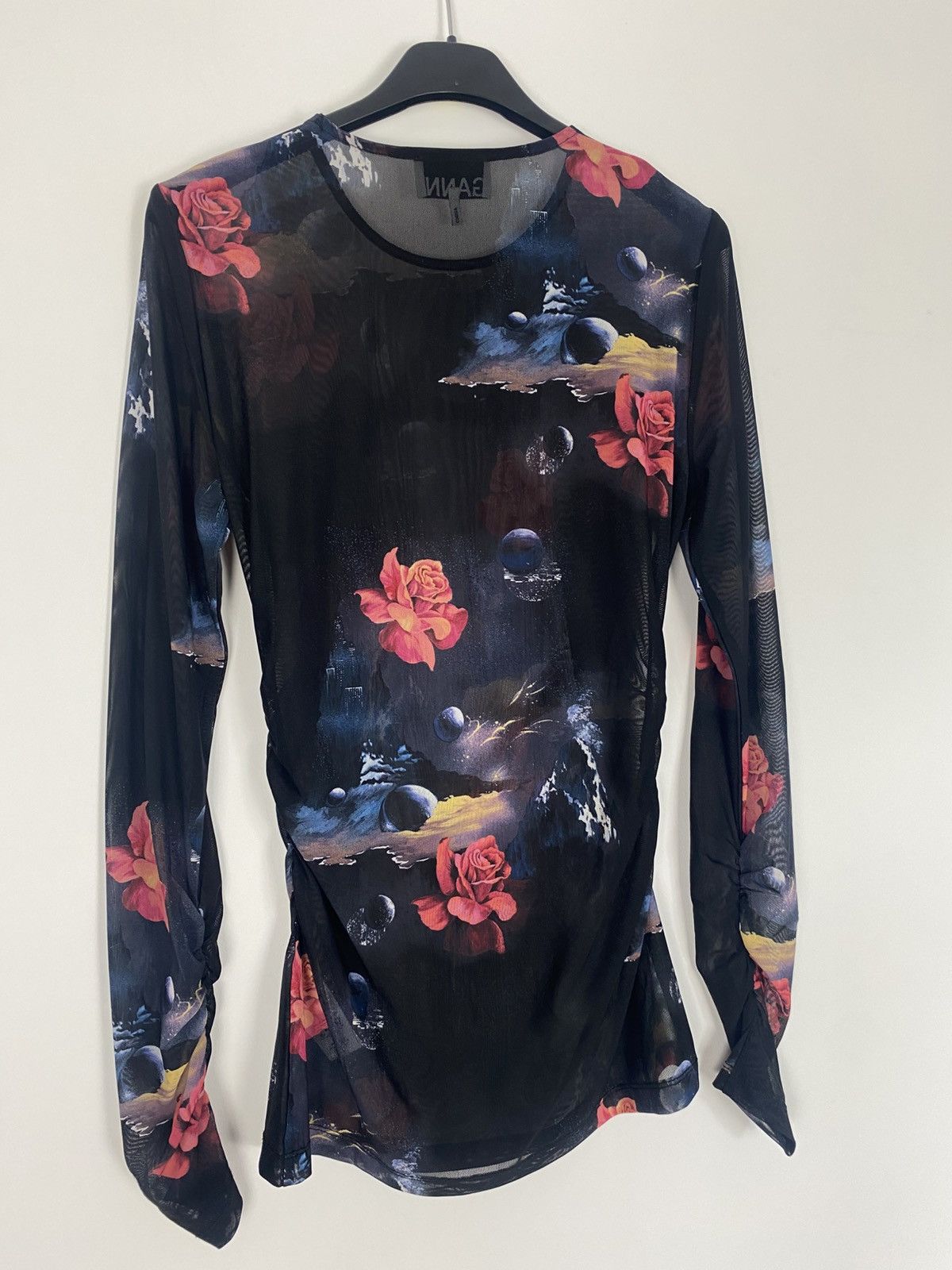 Ganni Ganni Mesh Printed Long Sleeved Gathered Blouse Floral y2k Size XS / US 0-2 / IT 36-38 - 11 Thumbnail