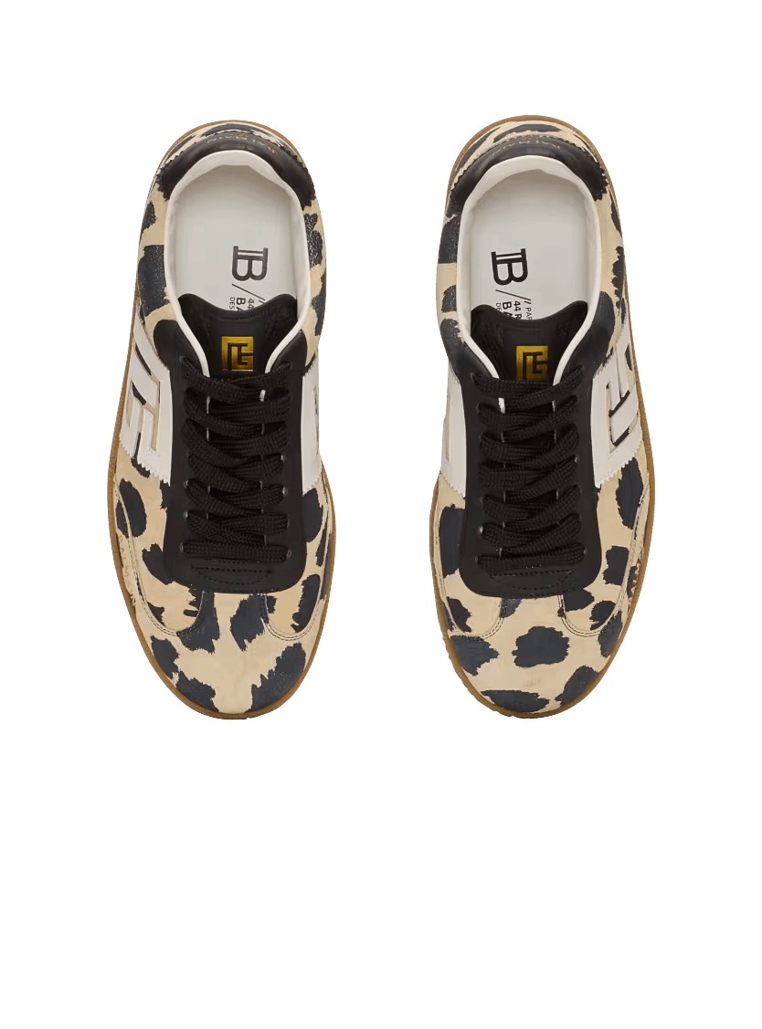 Balmain o1mt1gz0326 Swan Leopard-print Low-Top Sneakers Beige/Black Size US 10 / IT 40 - 3 Thumbnail