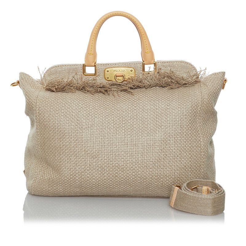 image of Prada Lino Corda Frame Tote Bag in Beige, Women's
