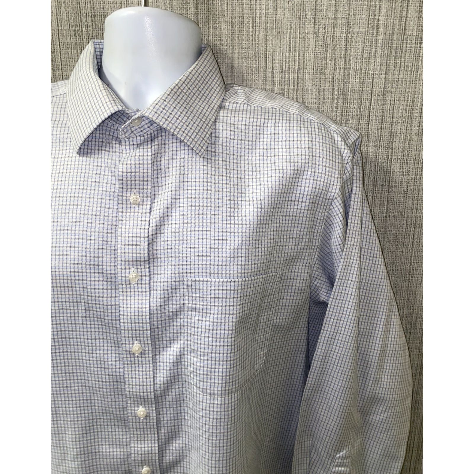 Hart Schaffner Marx Hart Schaffner Marx Dress Shirt Mens White/Blue Pima Cotton Long Sleeve Size 17 Size 46R - 2 Thumbnail