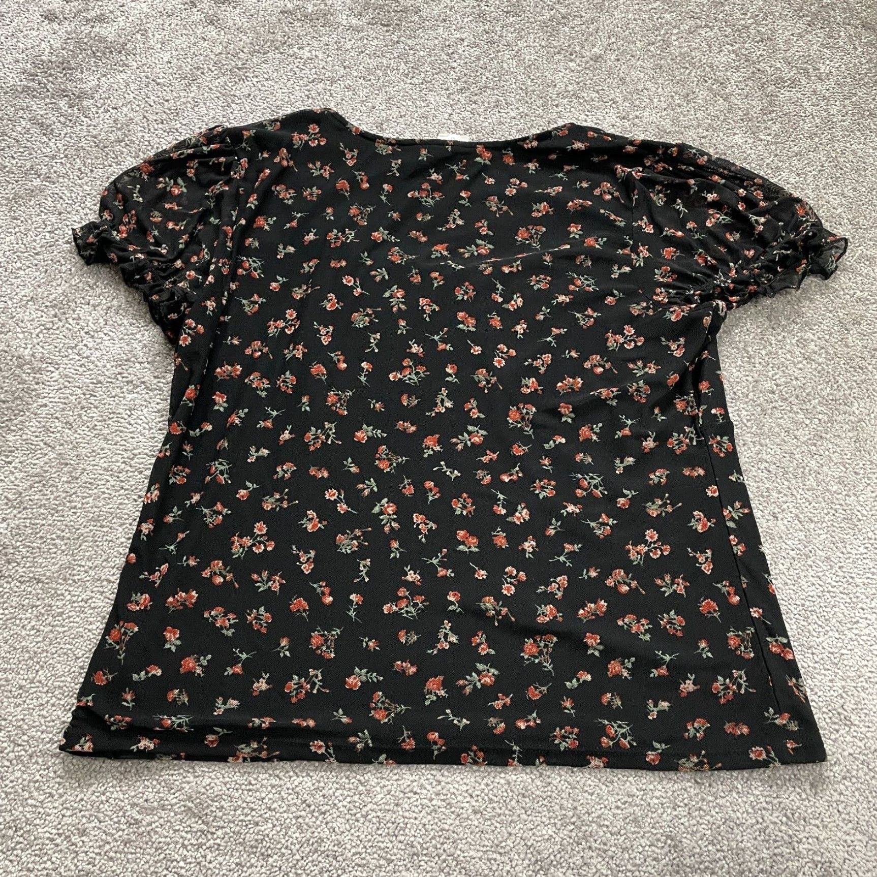 Vintage No Boundaries Shirt Womens 3XL Black Floral Short Sleeve Sweetheart Size XXL / US 16-18 / IT 52-54 - 2 Thumbnail