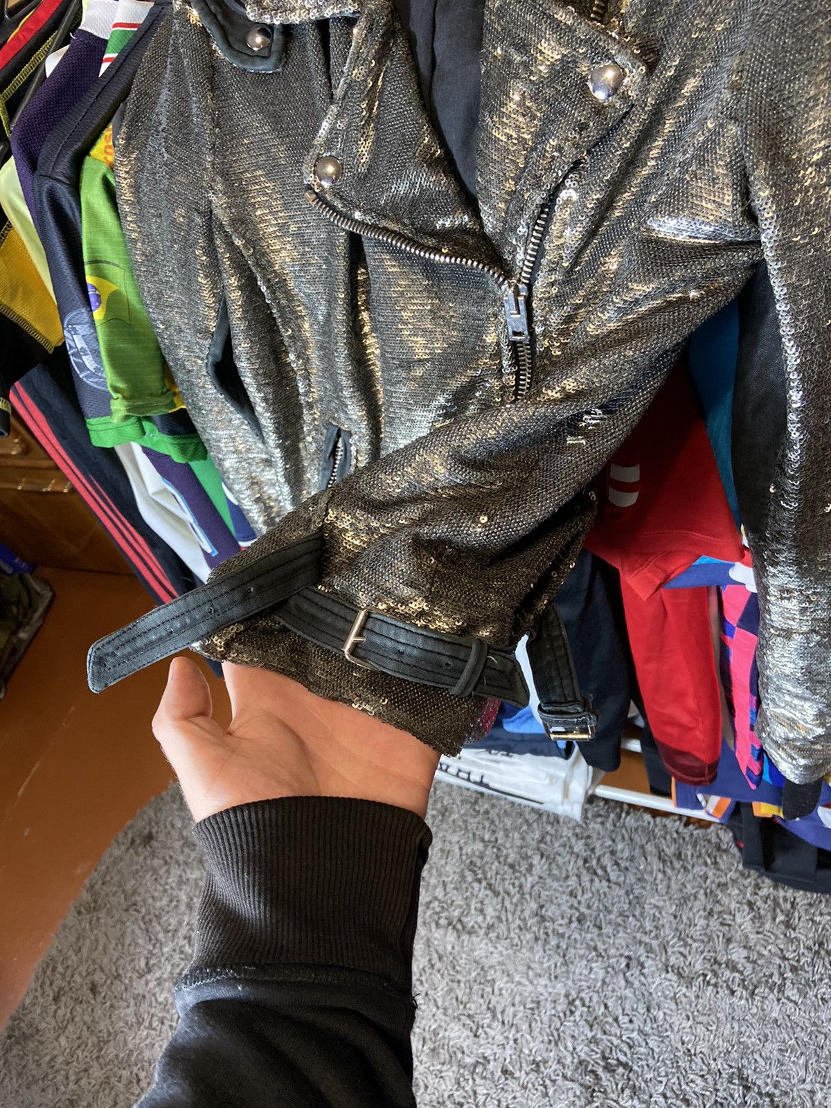 Iro IRO DERICK MOTO JACKET SILVER GLITTER EMBELLISHED BLAZER Size XS / US 0-2 / IT 36-38 - 3 Thumbnail