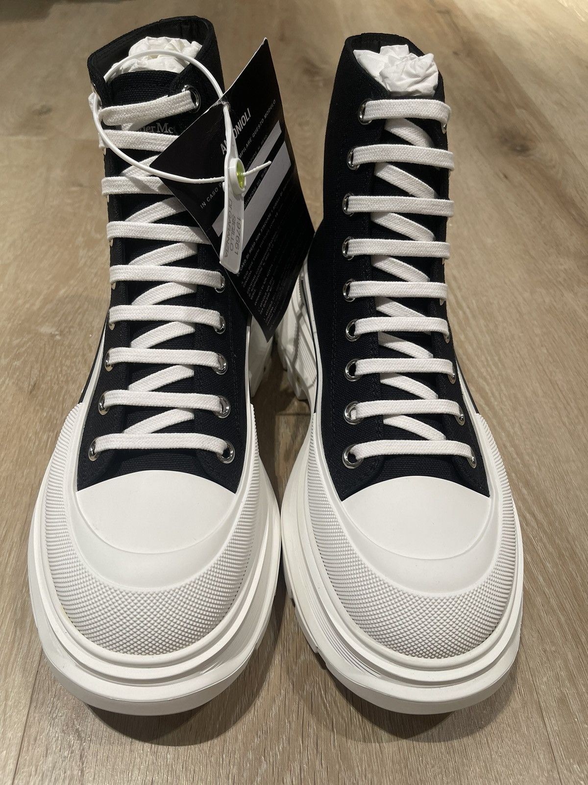 image of Alexander Mcqueen Tread Slick High-Top Sneakers in Black/White, Men's (Size 8)