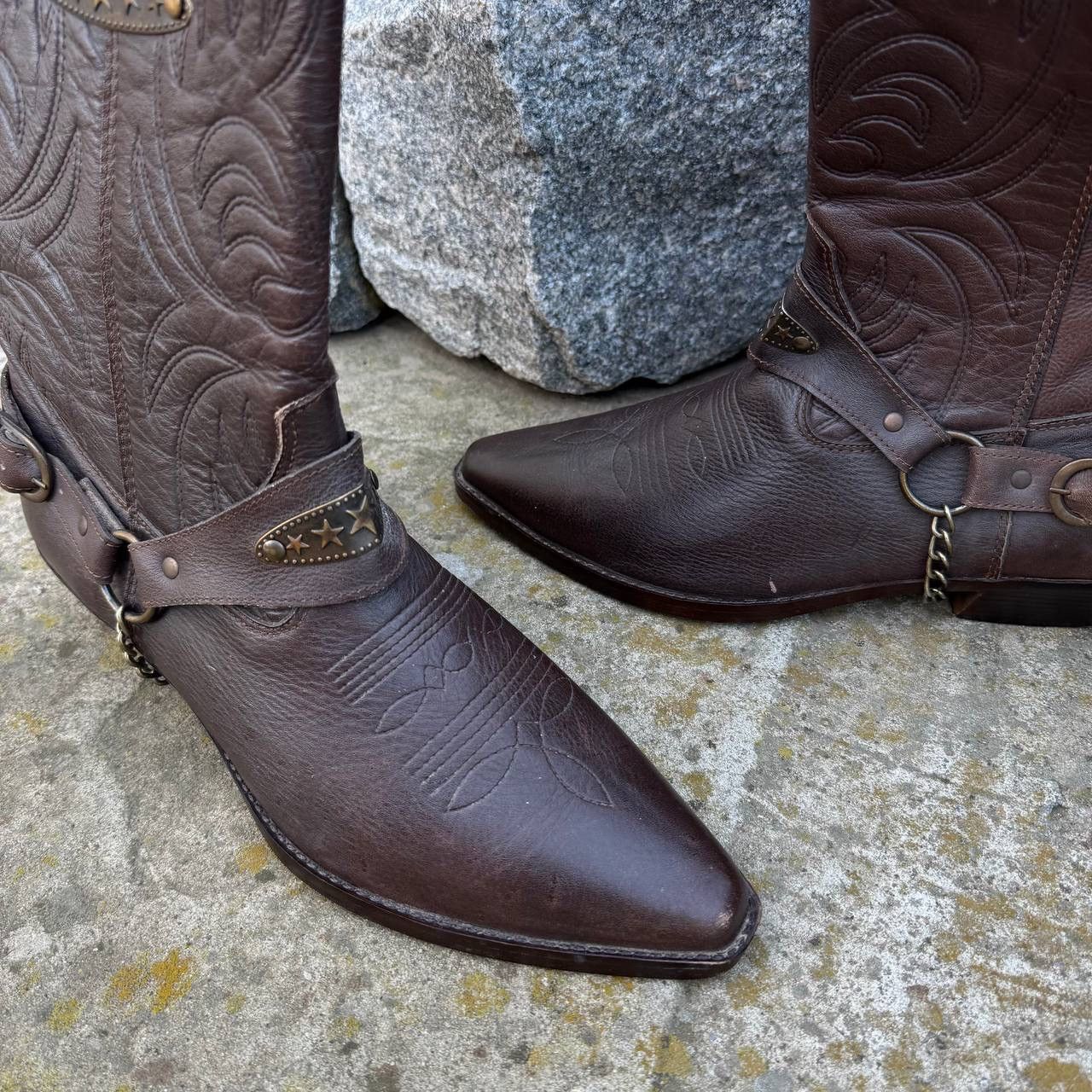 Le Grande Bleu (L.G.B.) VTG Japanese Style Western Blue river Cowboy Leather Boots Size US 12 / EU 45 - 3 Thumbnail