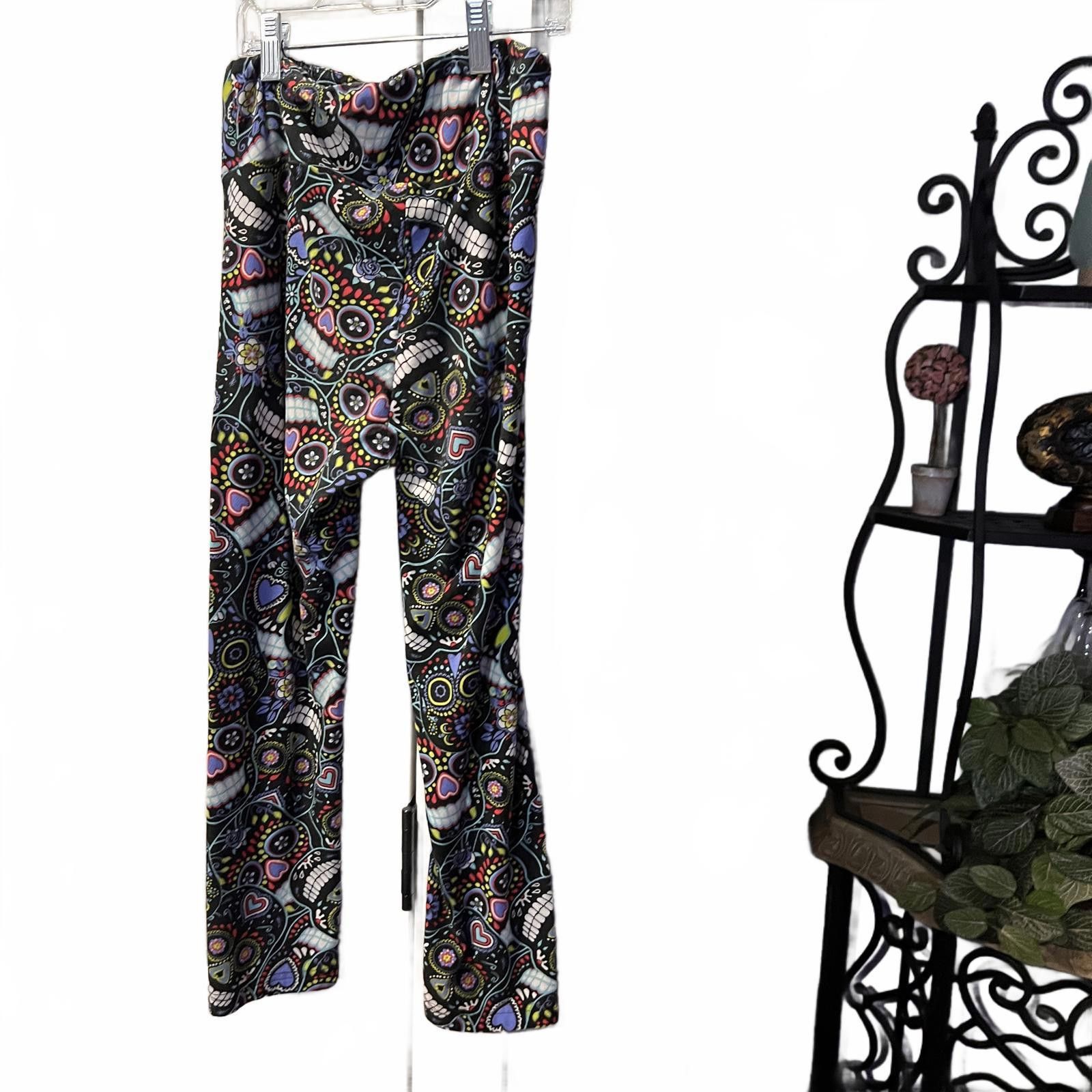 Unknown London Colorful Sugar Skull Patterned Women's Leggings Size 28" / US 6 / IT 42 - 2 Thumbnail