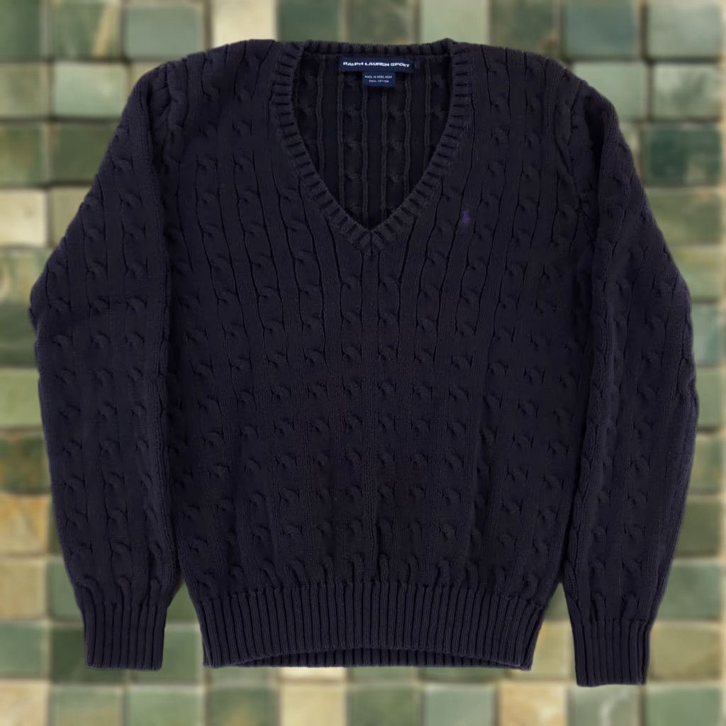 Ralph Lauren VINTAGE Ralph Lauren Sport 90s Cable Knit V Neck Sweater Black Womens L Shirt Pullover V-Neck Ladies Medium? Size L / US 10 / IT 46 - 1 Thumbnail