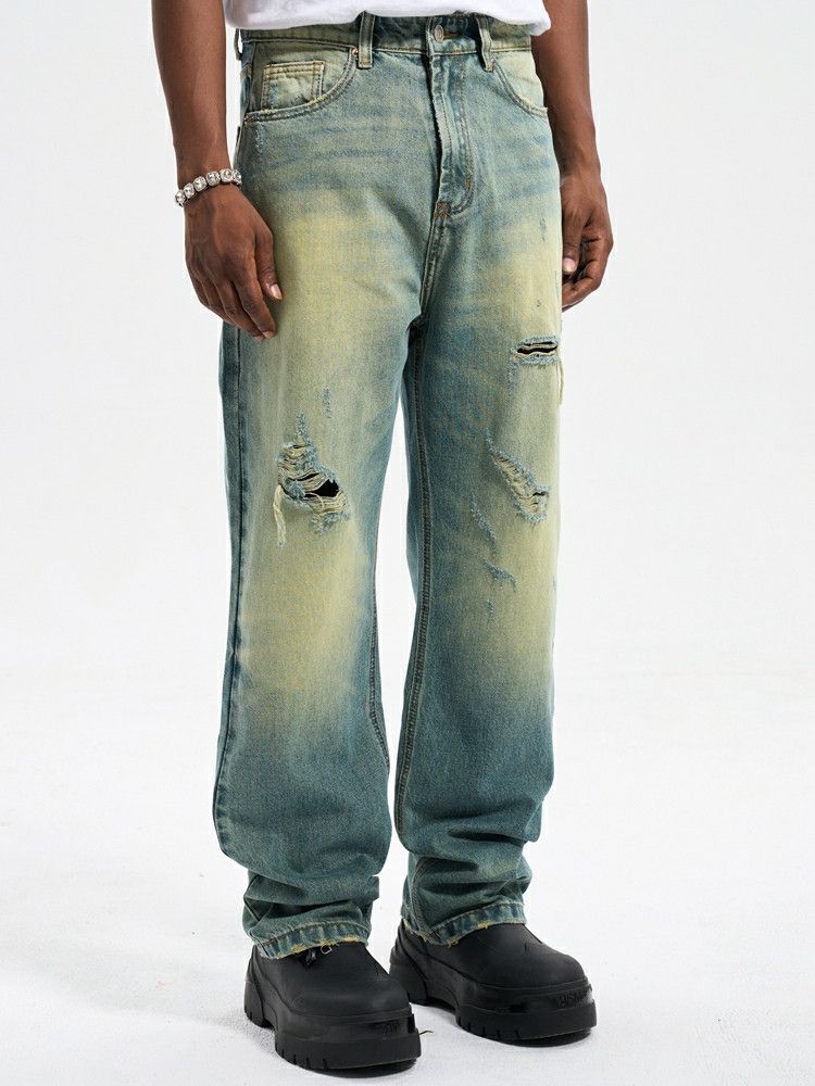 hiphop grunge y2k ripped damaged jeans