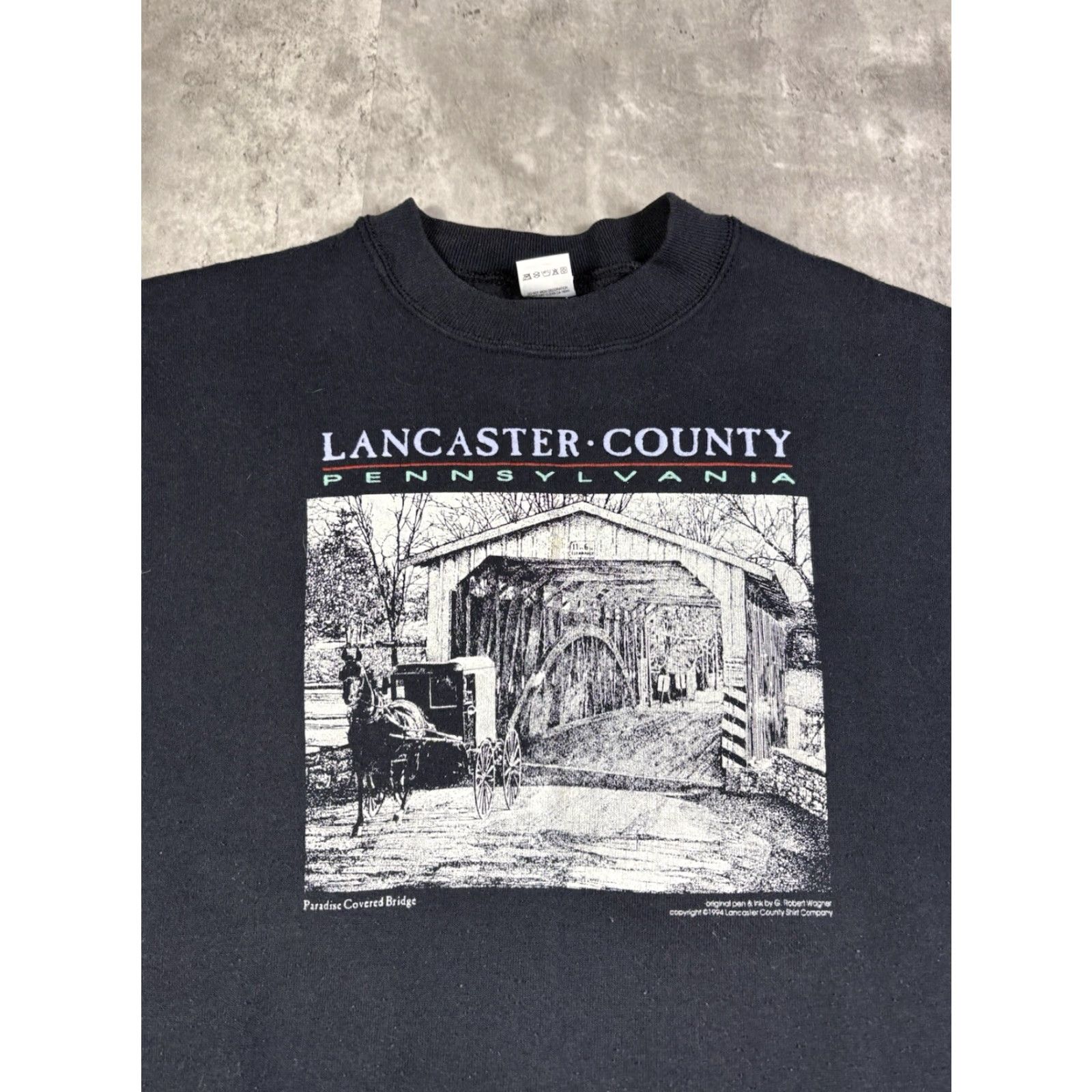 Fruit Of The Loom VINTAGE Lancaster Country Art Sweatshirt Black XL Mens Size US XL / EU 56 / 4 - 3 Thumbnail