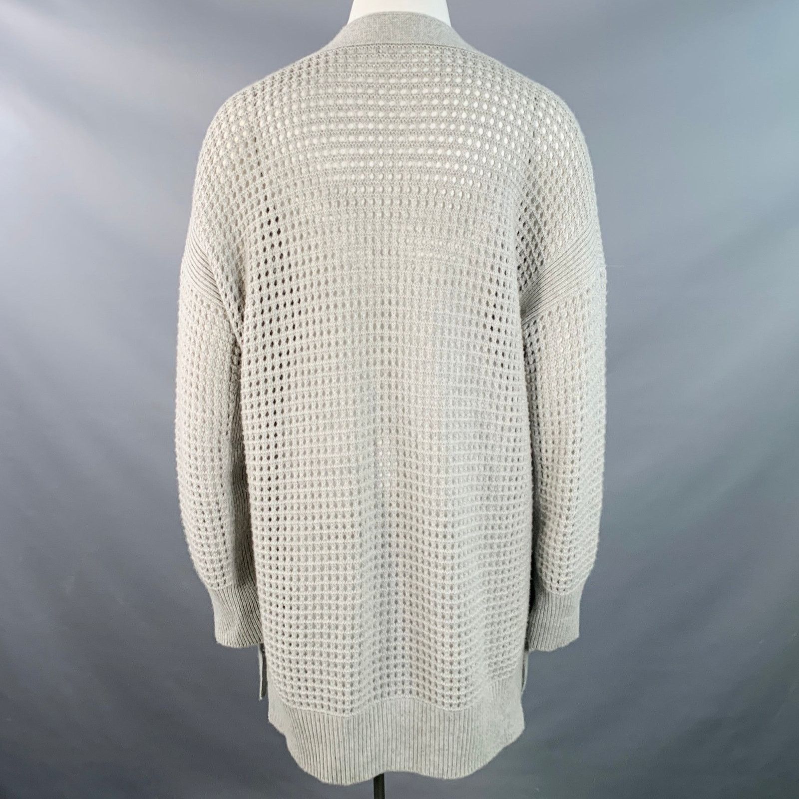Agnona AGNONA Grey Heather Cashmere Knit Mesh Open Front Cardigan Size L / US 10 / IT 46 - 4 Thumbnail