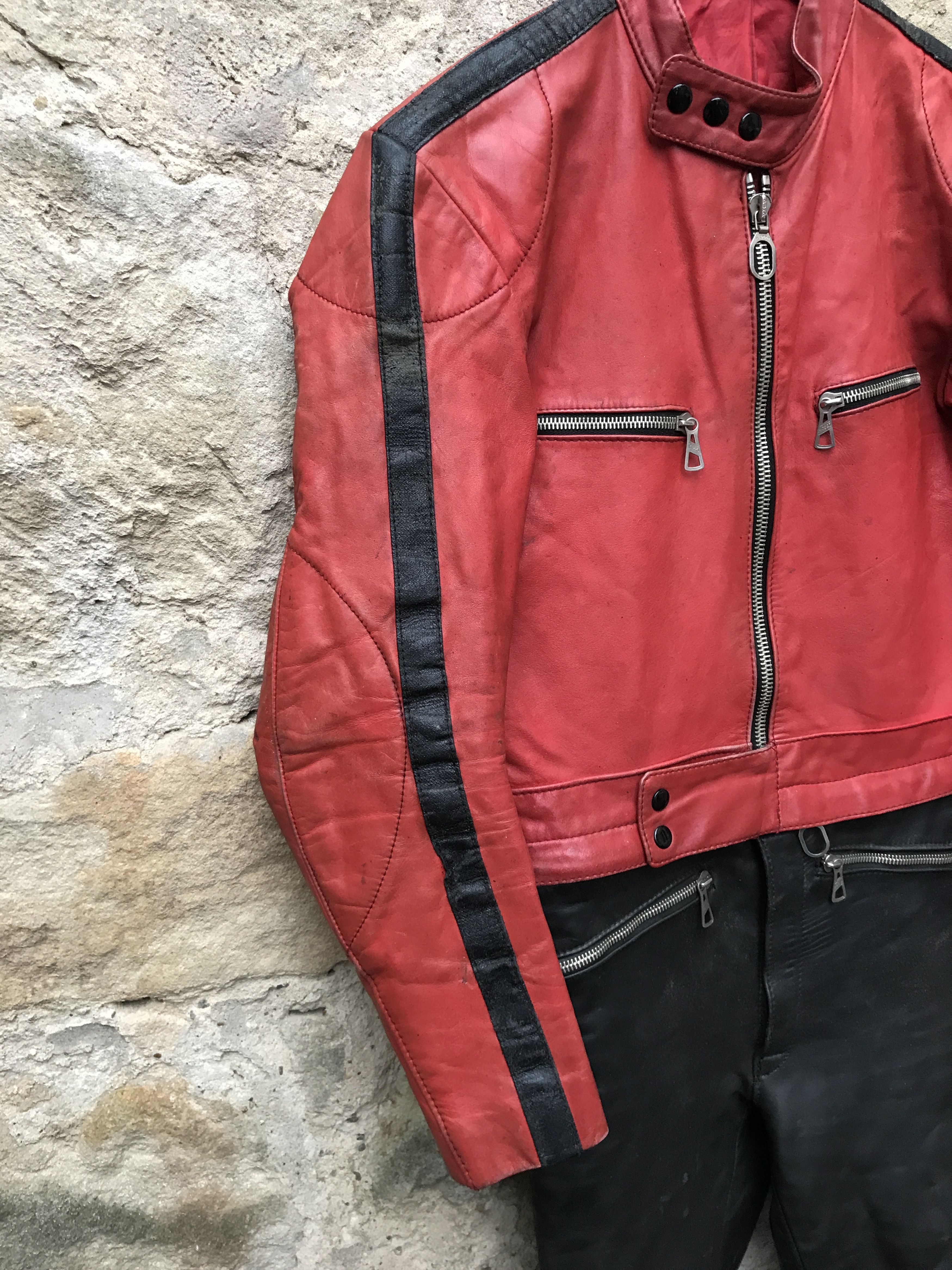 Vintage 70s Kombi Harro Distressed Leather Biker Jacket/ Racing Suit Size US S / EU 44-46 / 1 - 6 Thumbnail