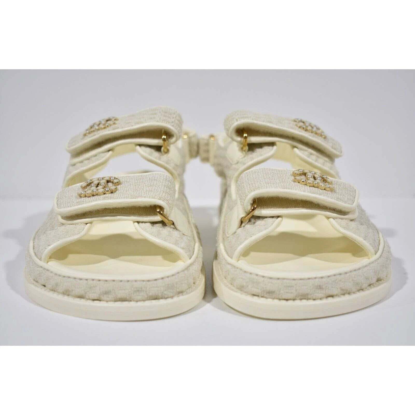 Chanel Chanel 22S Ivory White Knit CC Logo Mule Slide Strap Size US 7.5 / IT 37.5 - 5 Thumbnail
