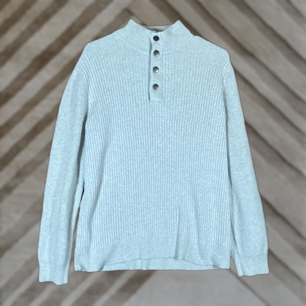 Express Express Mens Sweater L Heathered Gray Ribbed 1/4 Snap Mock Neck Long Sleeve Knit Pullover Casual Workwear -Mens Size US L / EU 52-54 / 3 - 1 Thumbnail