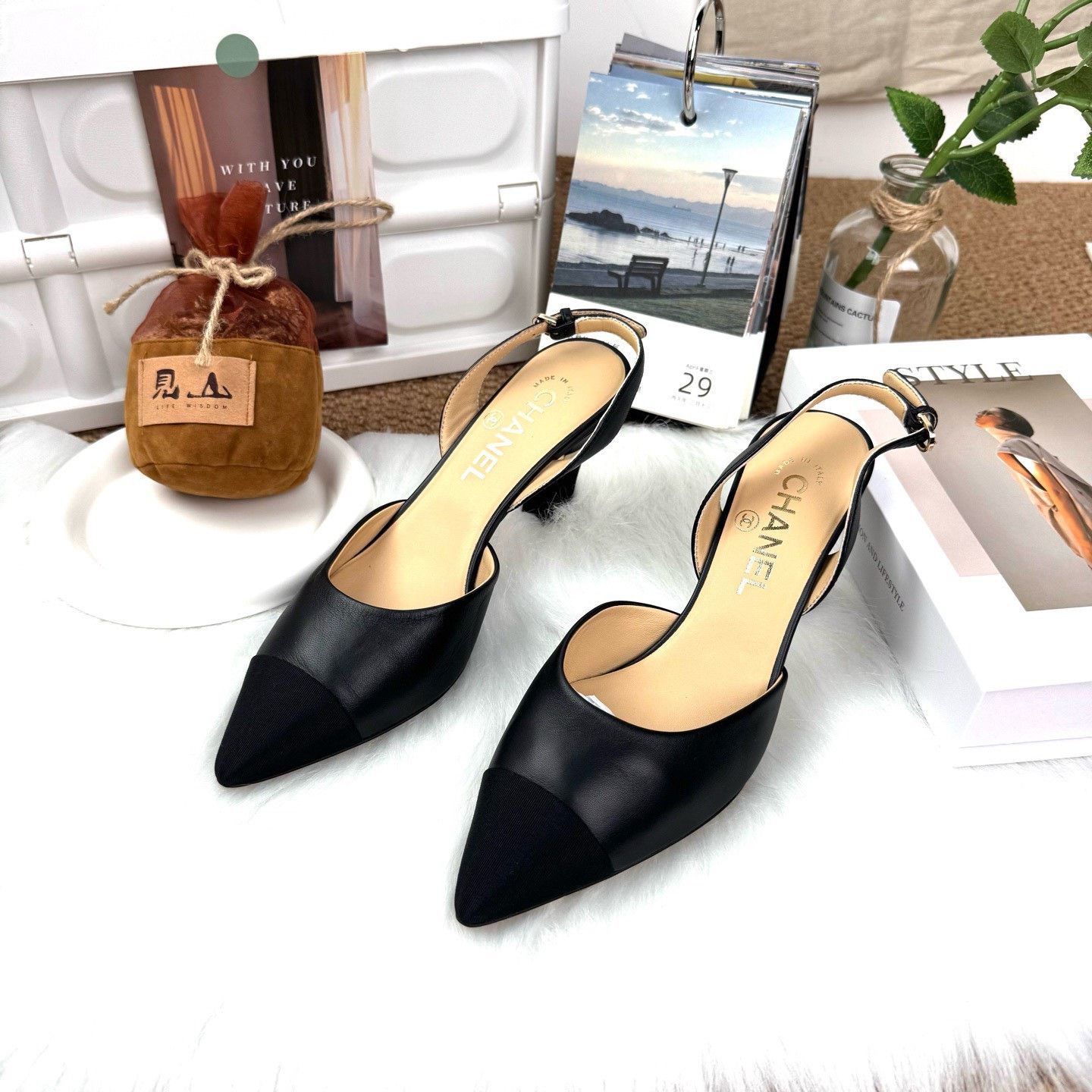 Chanel Chanel Black Leather Pointed Toe Heels Size US 5.5 / IT 35.5 - 1 Thumbnail