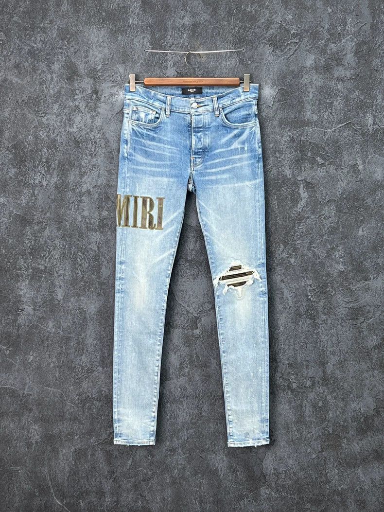 Amiri Amiri Letter Embroidered Hole Jeans Size US 33 - 1 Thumbnail