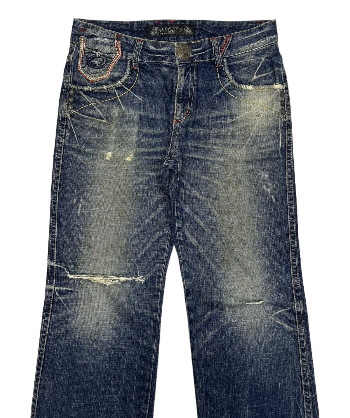 Ed Hardy × Japanese Brand RARE VINTAGE RED PEPPER BAGGY FLARE DISTRESS JEANS Size US 33 - 5 Thumbnail