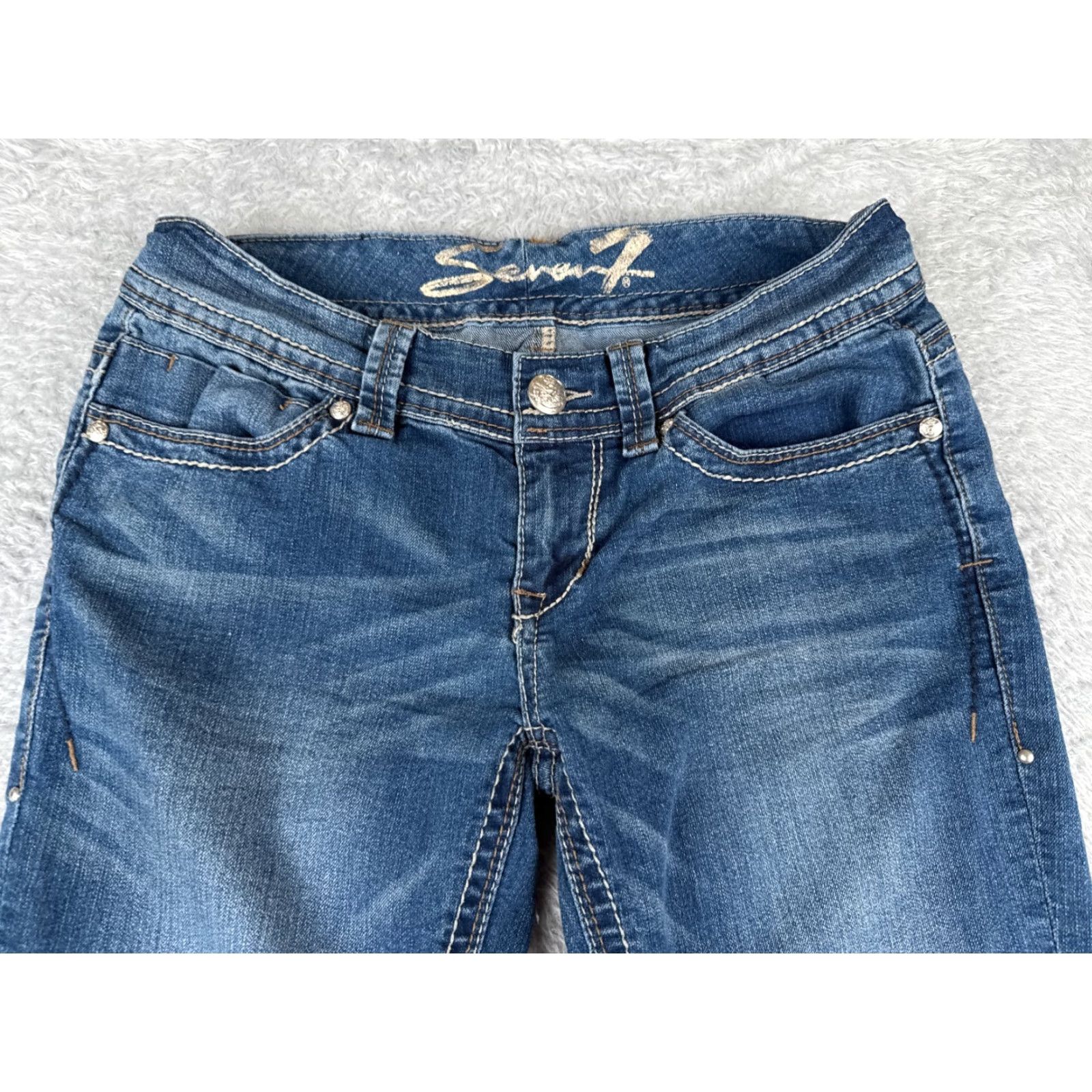 Vintage Seven7 Women Jeans 28 Blue Denim Skinny Slit Hem Mid Rise 28x29 Size 28" / US 6 / IT 42 - 4 Thumbnail